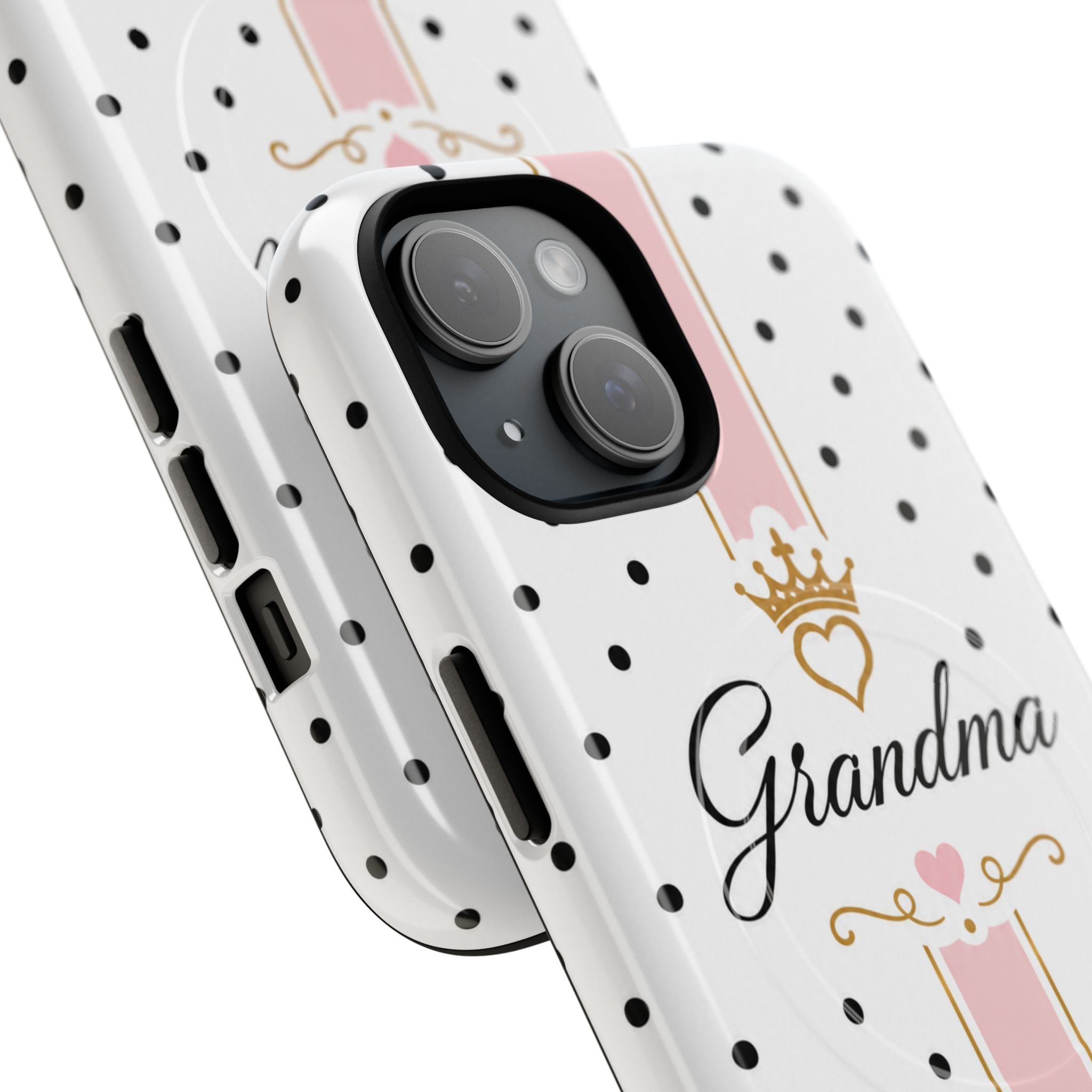 Grandma Polka Dot Tough Magnetic Phone Case — Pink Crown Floral Accent