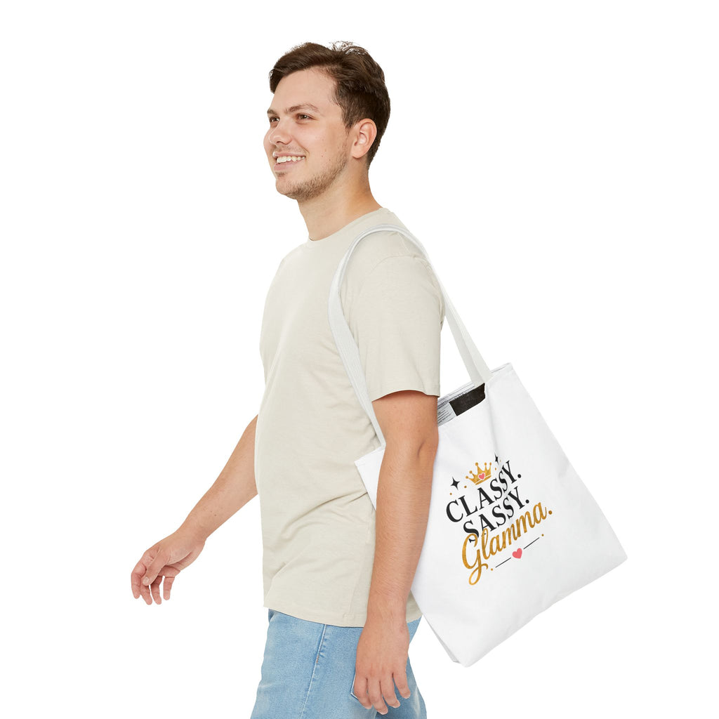 Classy Sassy Glamma Tote Bag – Funny Grandma Gift with Crown Graphic