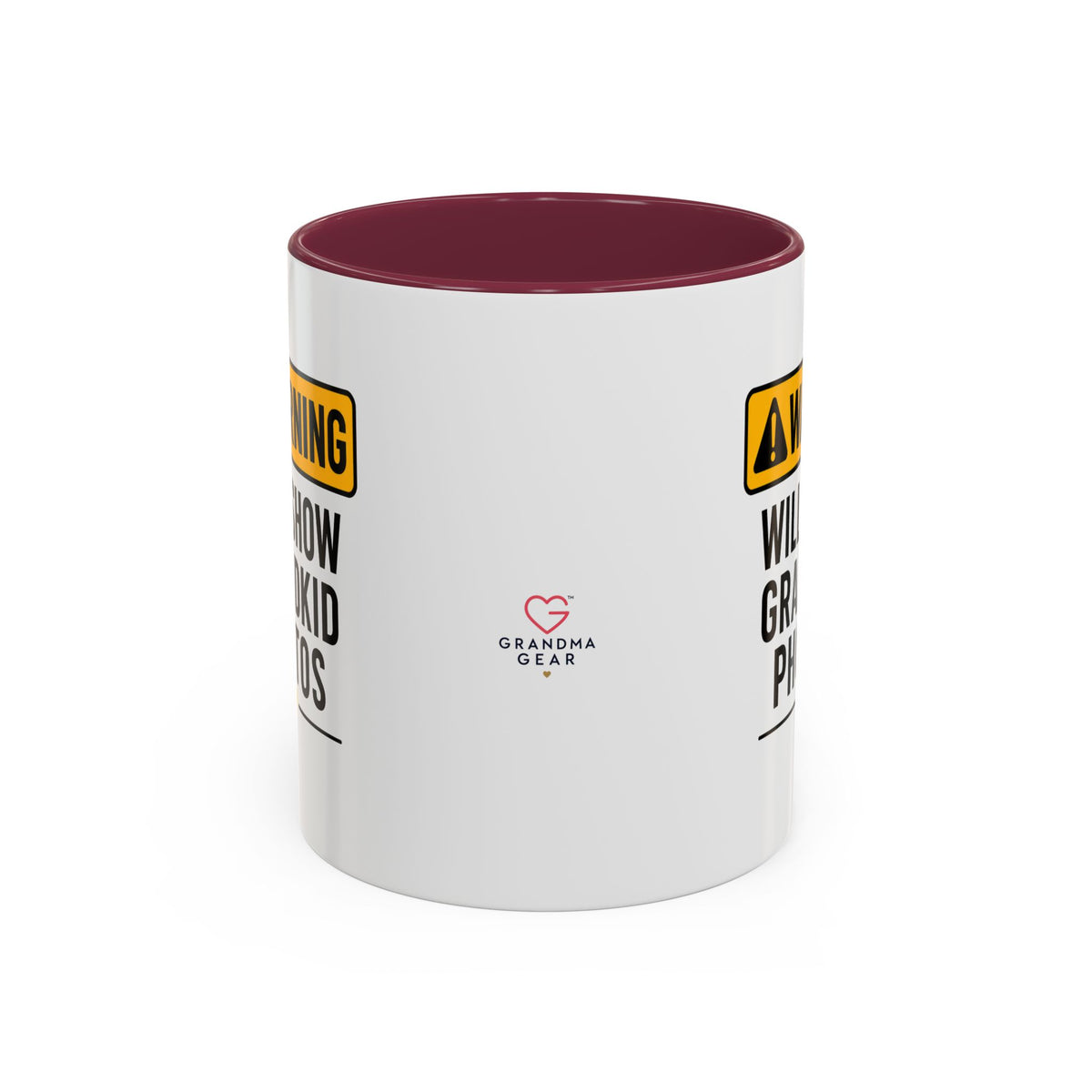 Warning Will Show Grandkid Photos Mug — Funny Grandma/Grandpa Coffee Cup (11oz, 15oz)