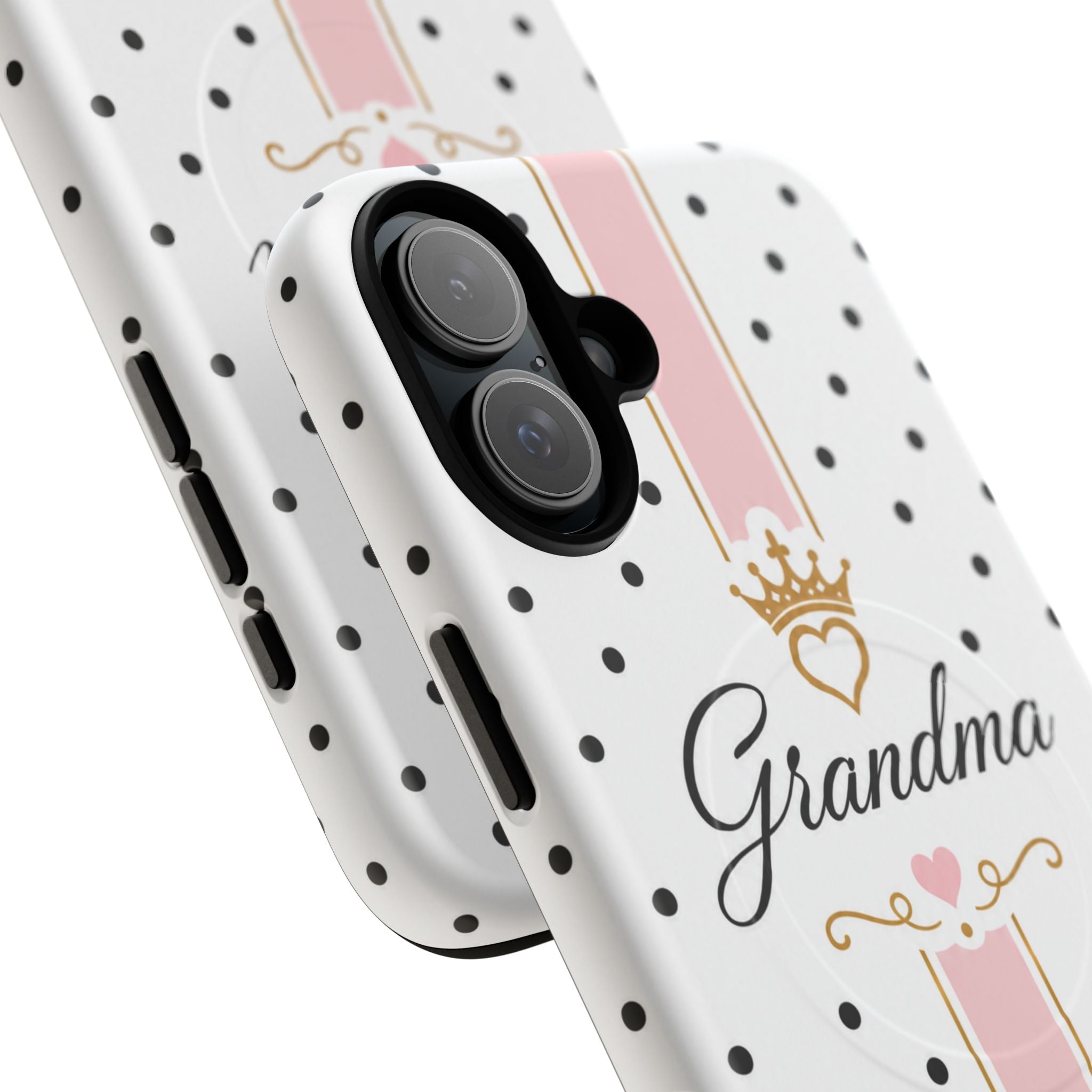 Grandma Polka Dot Tough Magnetic Phone Case — Pink Crown Floral Accent