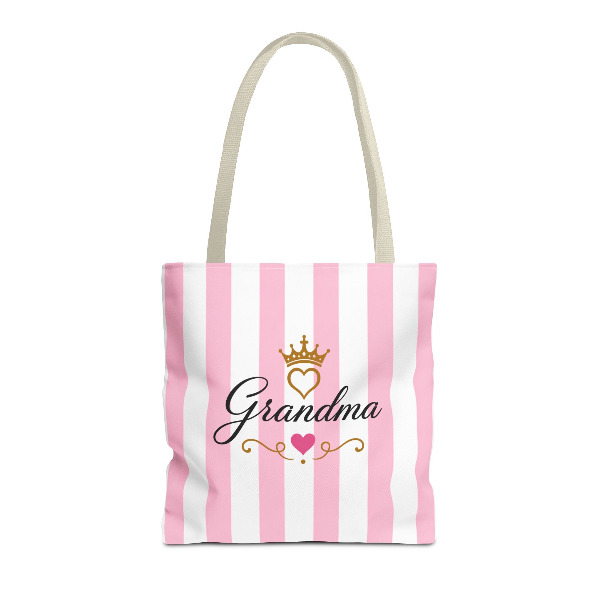 Grandma Crown Tote Bag — Pink Striped "Grandma" Gift Tote