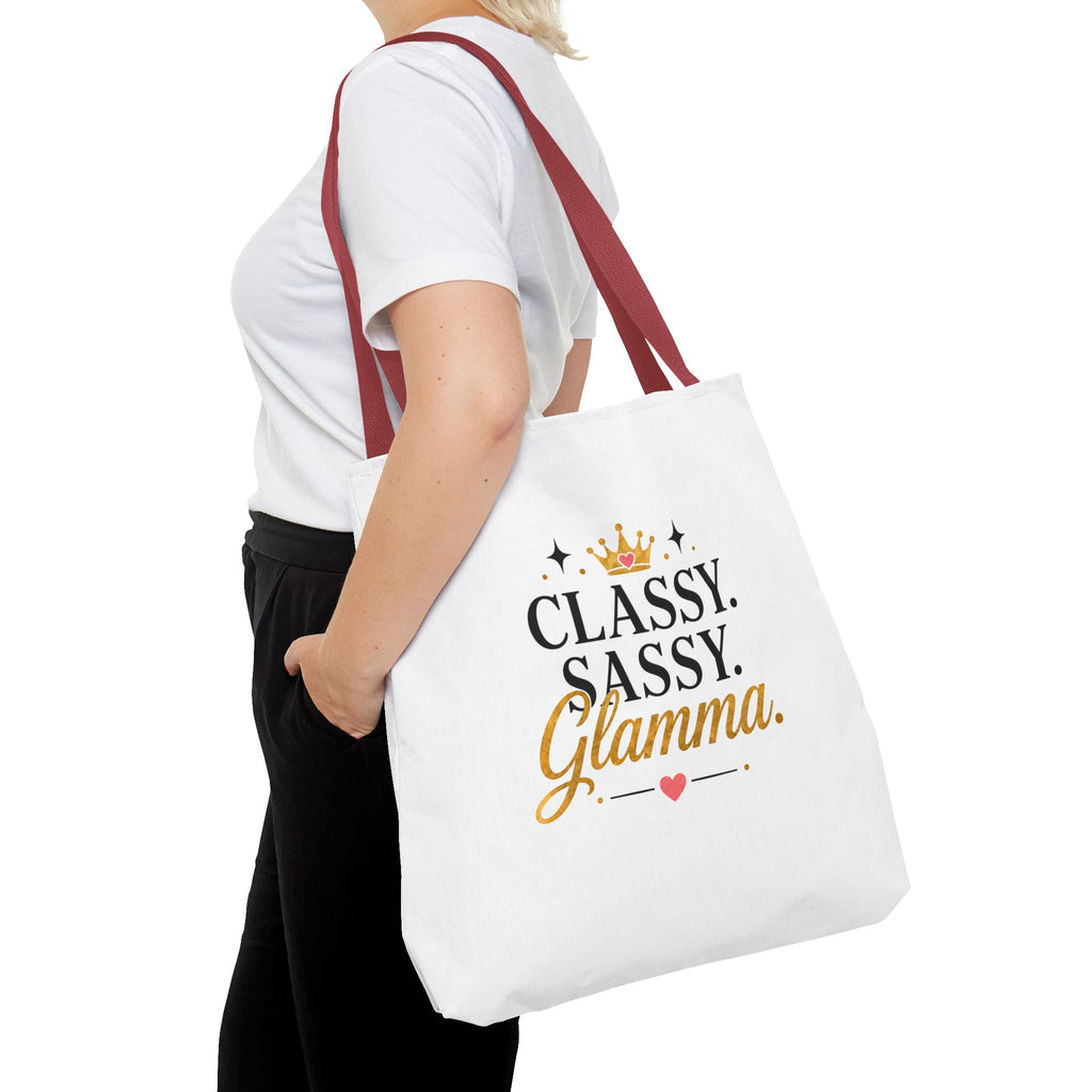 Classy Sassy Glamma Tote Bag – Funny Grandma Gift with Crown Graphic