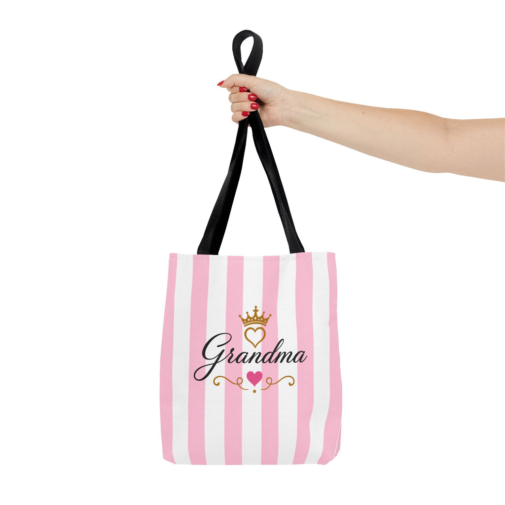 Grandma Crown Tote Bag — Pink Striped "Grandma" Gift Tote