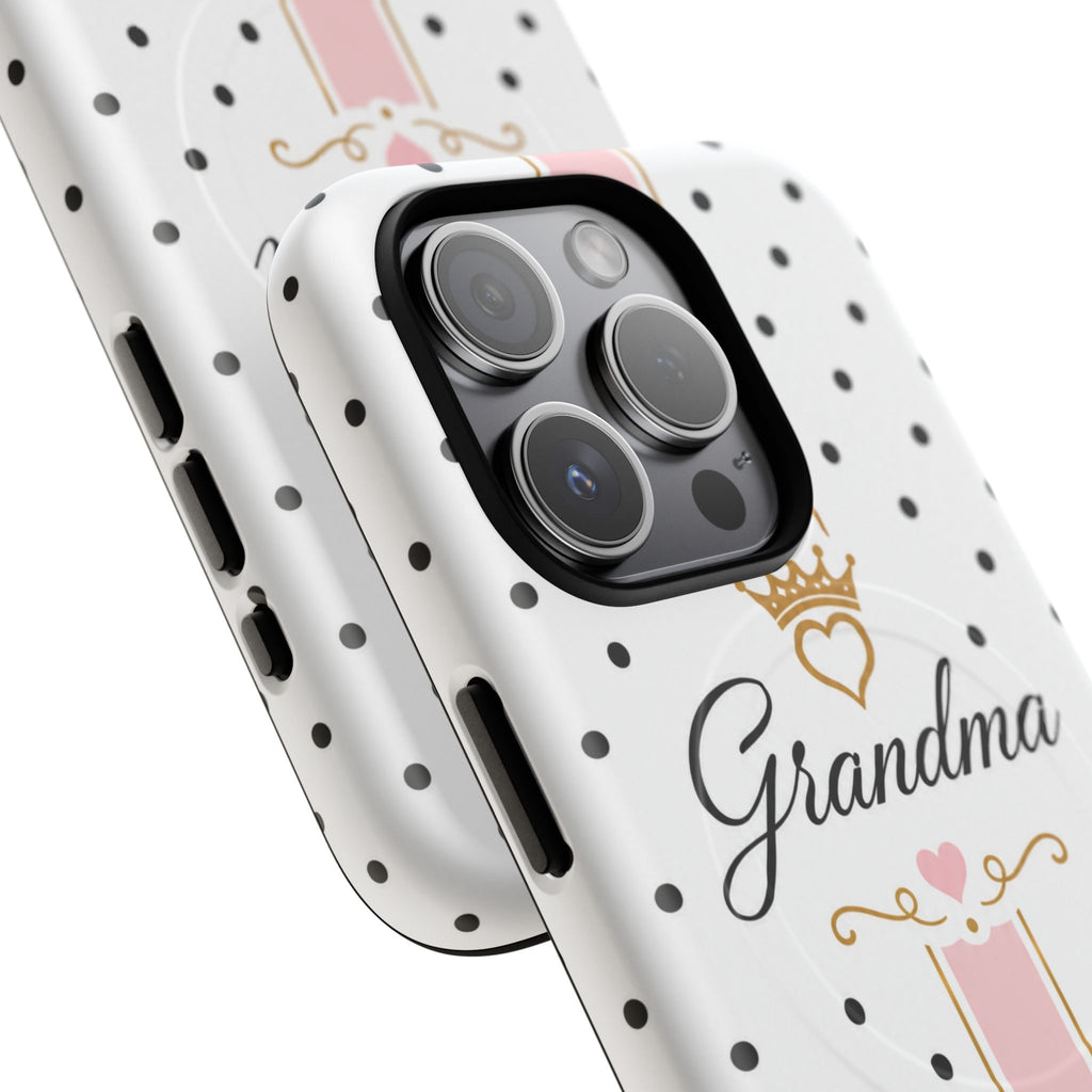 Grandma Polka Dot Tough Magnetic Phone Case — Pink Crown Floral Accent