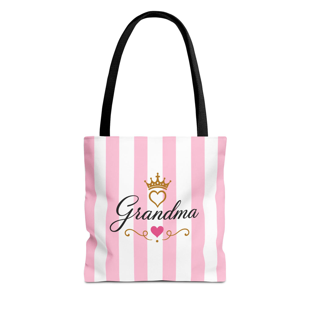Grandma Crown Tote Bag — Pink Striped "Grandma" Gift Tote