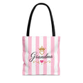 Grandma Crown Tote Bag — Pink Striped "Grandma" Gift Tote