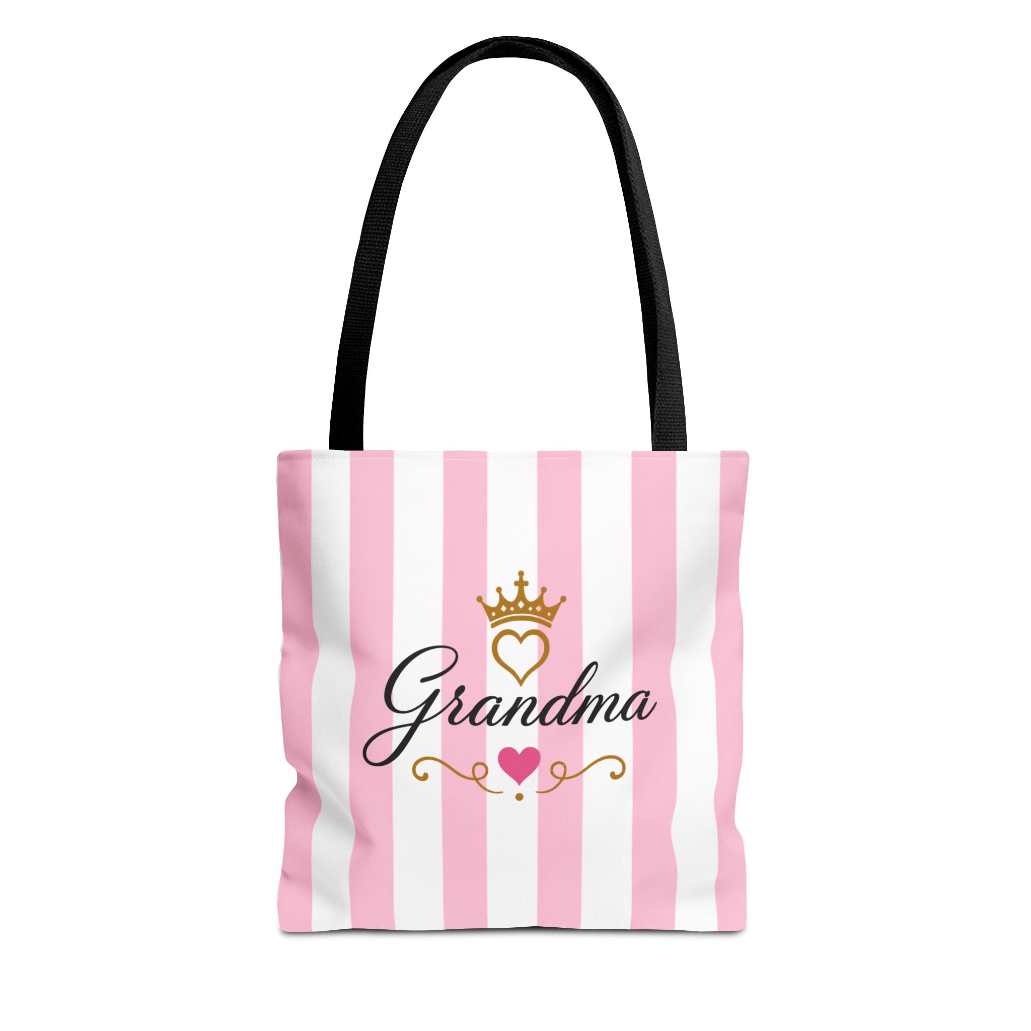 Grandma Crown Tote Bag — Pink Striped "Grandma" Gift Tote