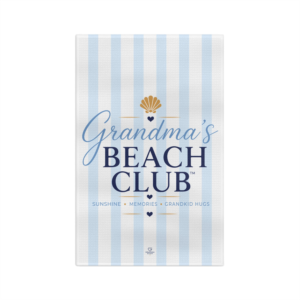 Grandma's Beach Club Microfiber Tea Towel | Coastal Shell, Blue Stripe