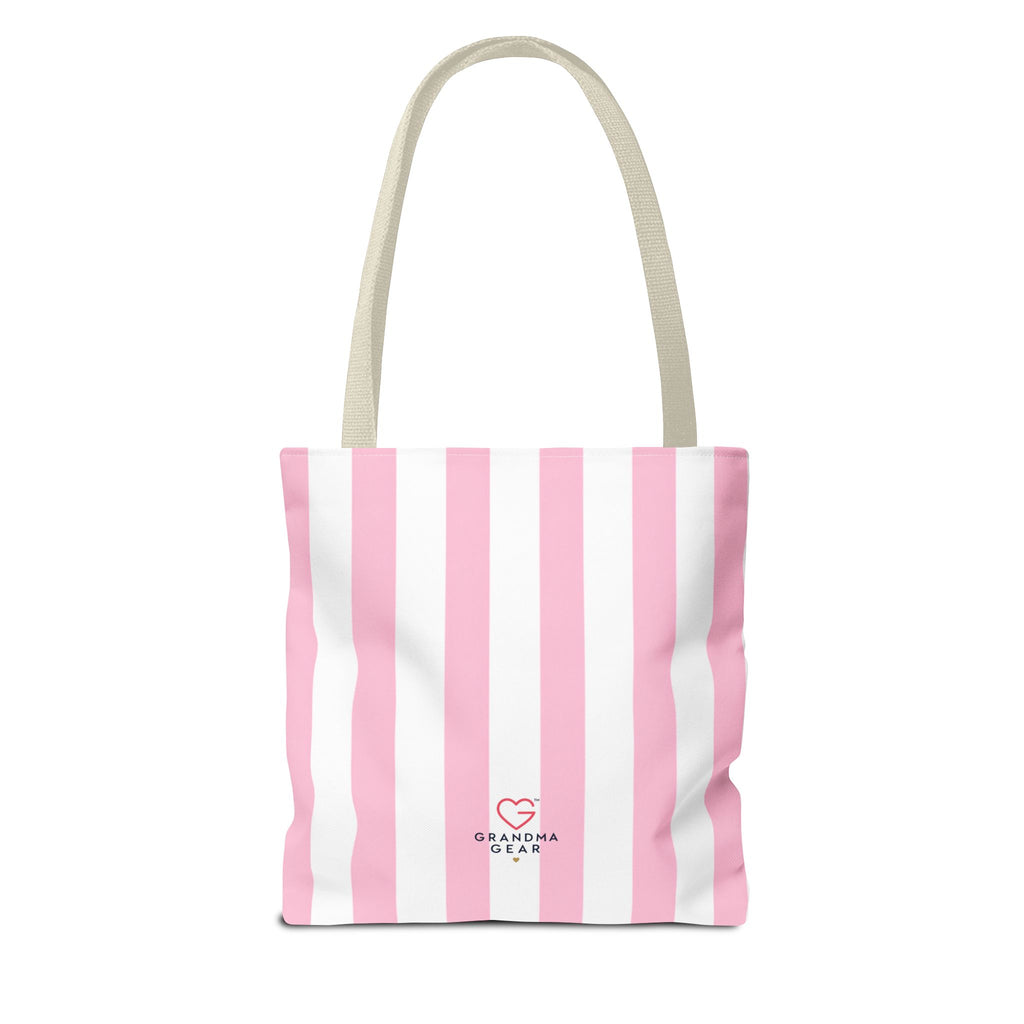 Grandma Crown Tote Bag — Pink Striped "Grandma" Gift Tote