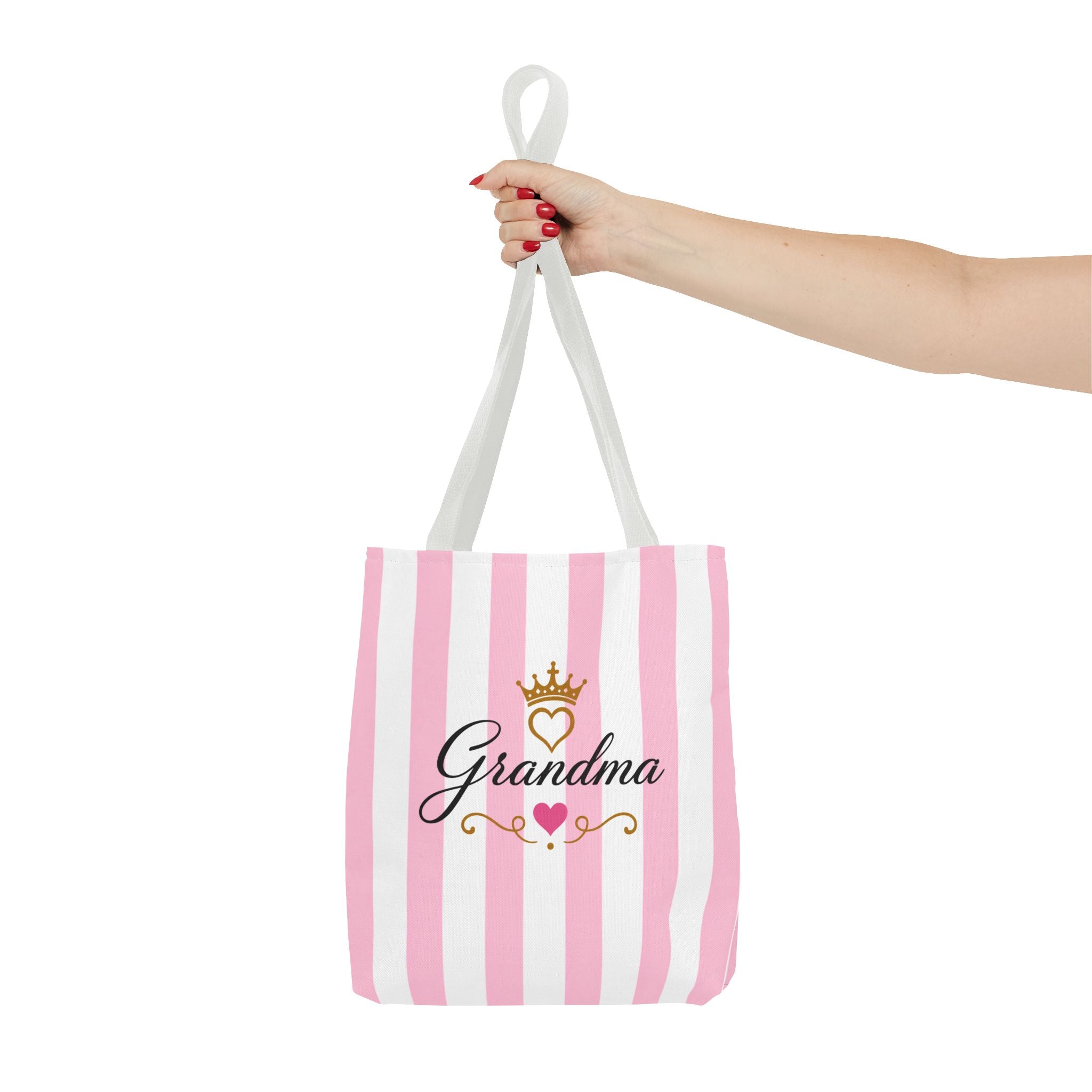 Grandma Crown Tote Bag — Pink Striped "Grandma" Gift Tote