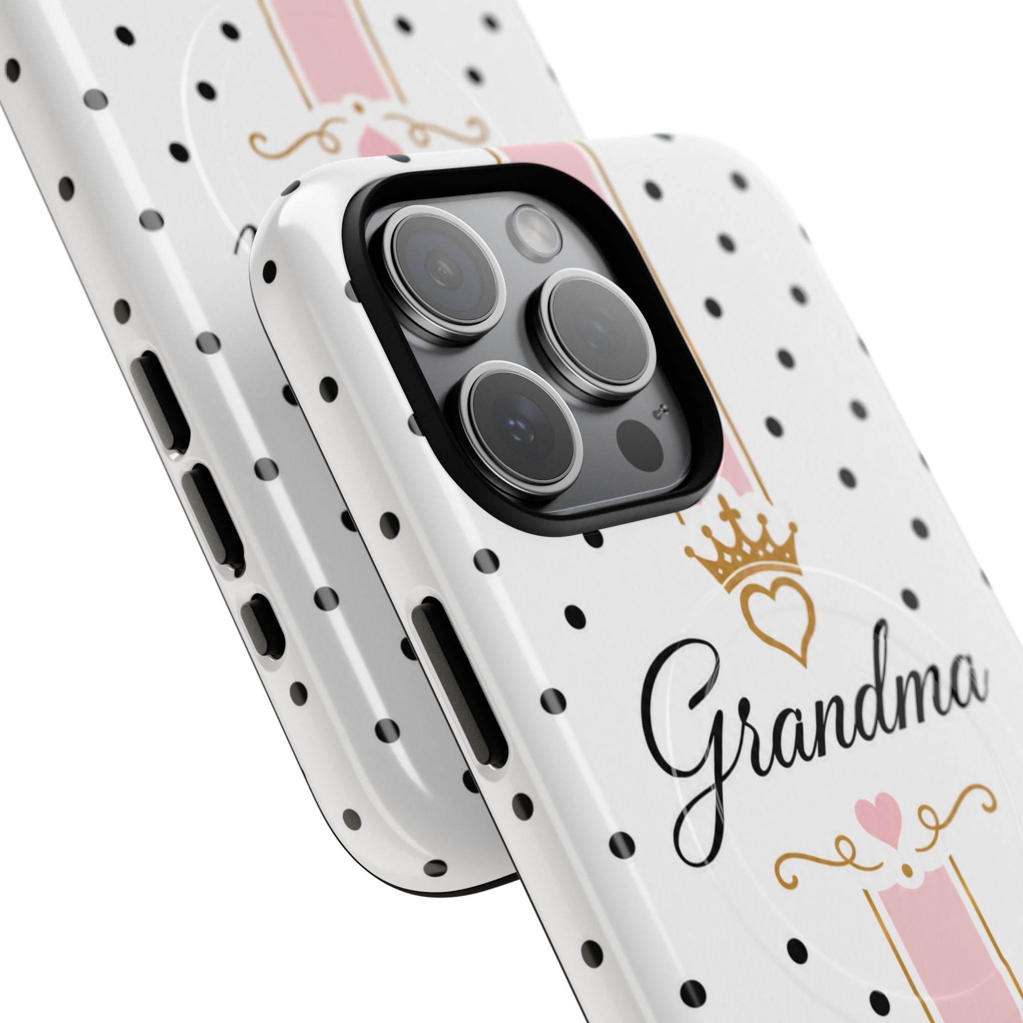 Grandma Polka Dot Tough Magnetic Phone Case — Pink Crown Floral Accent