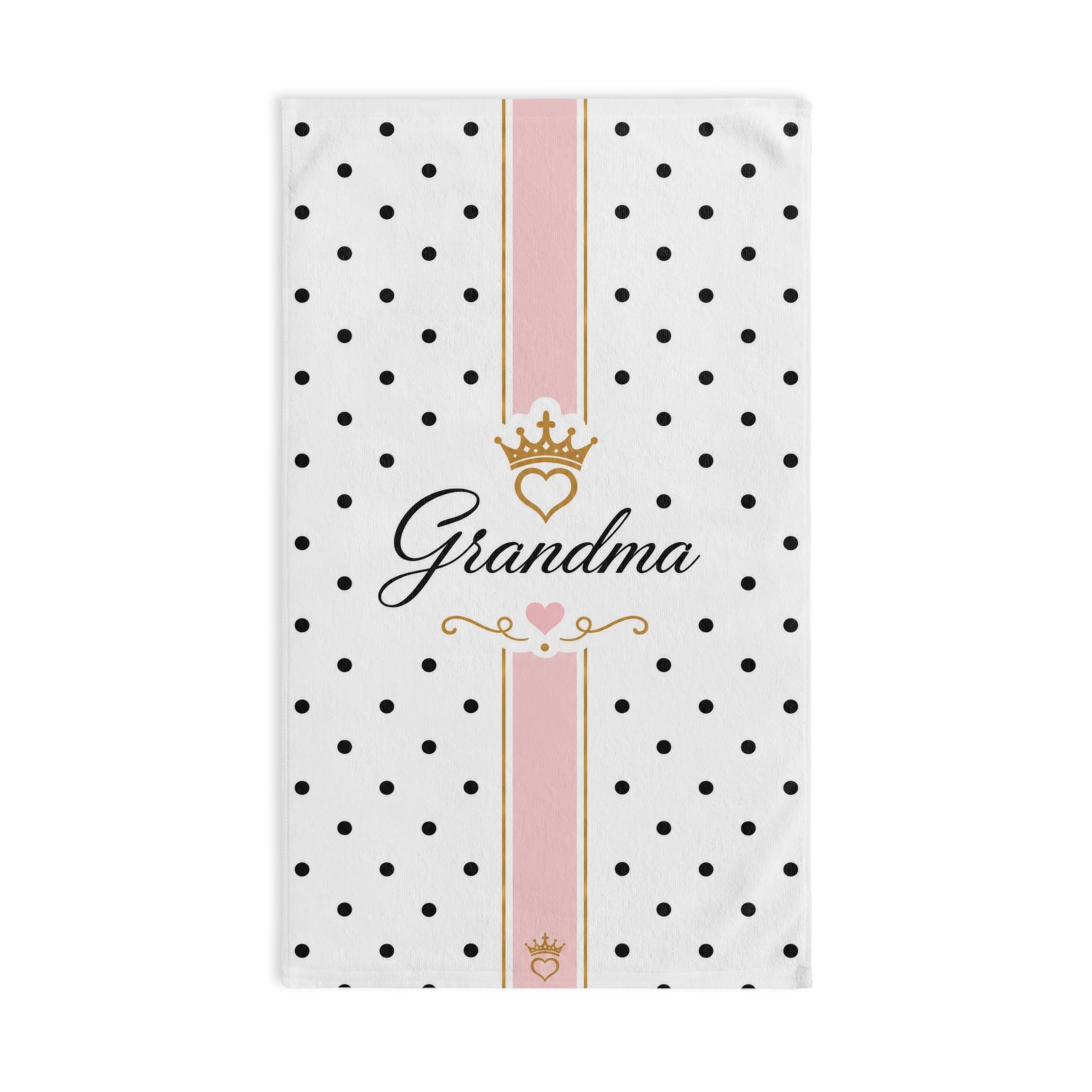 Grandma Polka Dot Hand Towel – Pink Ribbon & Gold Crown Gift