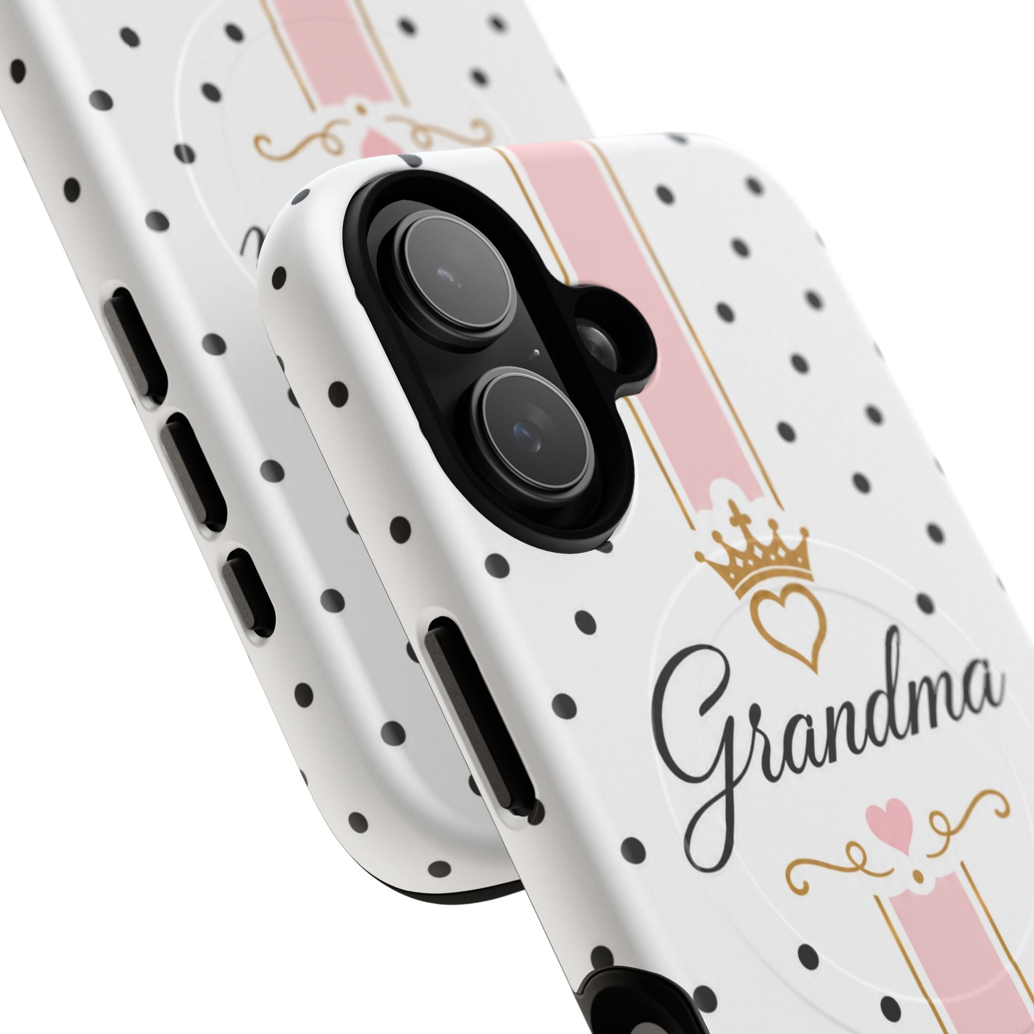 Grandma Polka Dot Tough Magnetic Phone Case — Pink Crown Floral Accent
