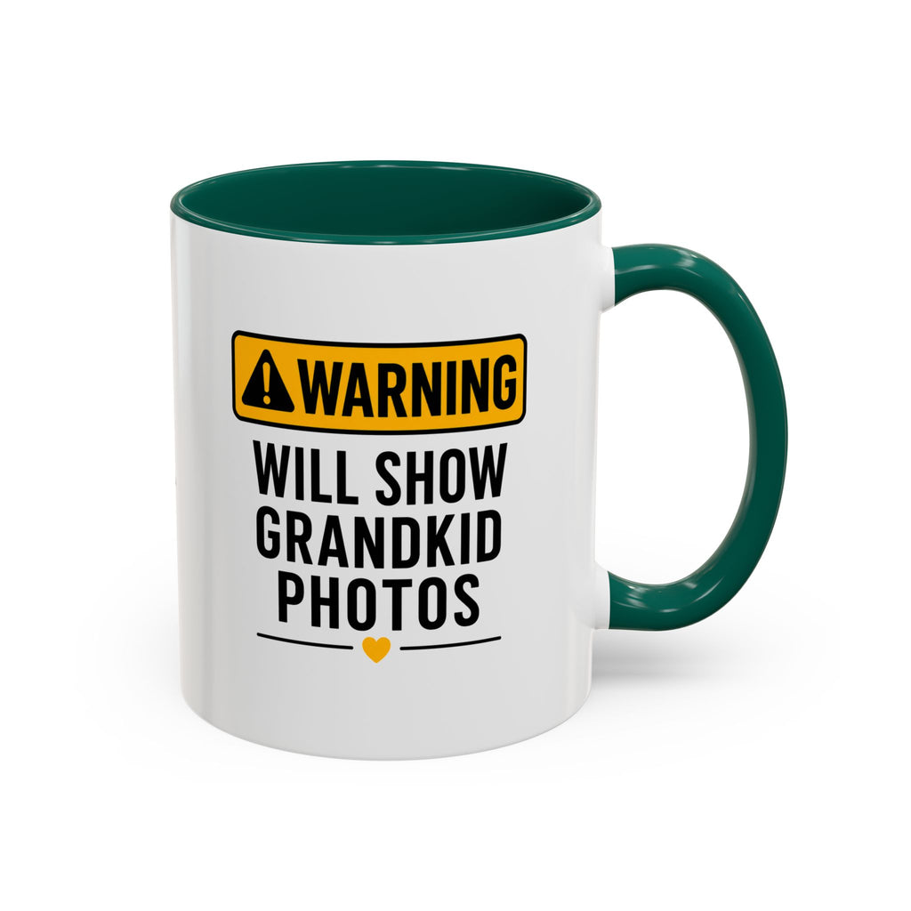 Warning Will Show Grandkid Photos Mug — Funny Grandma/Grandpa Coffee Cup (11oz, 15oz)