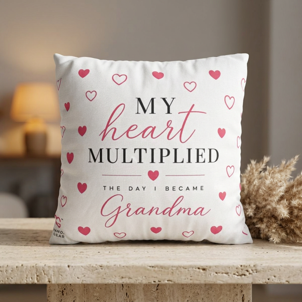 My Heart Multiplied Grandma Pillowcase | Heart Pattern Throw Pillow Cover
