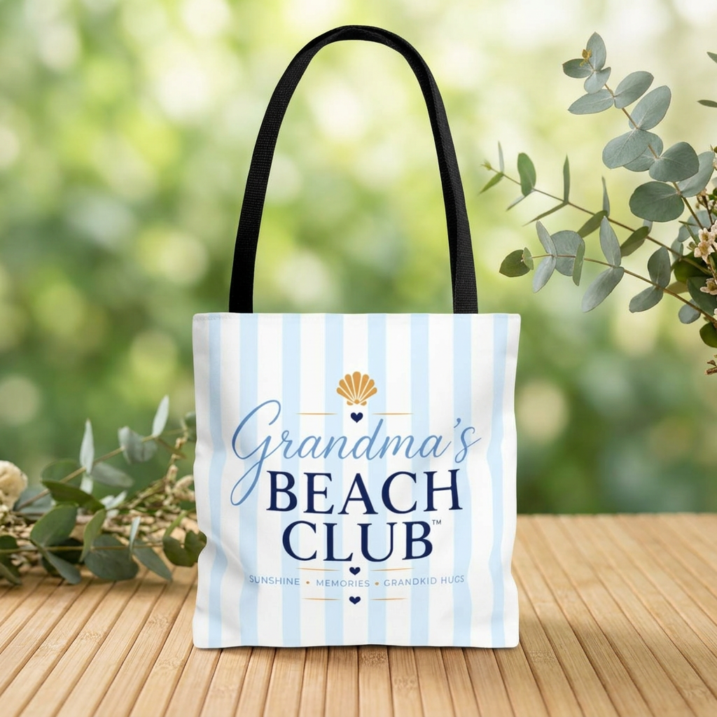 Grandma's Beach Club Tote Bag | Seashell Striped Summer
