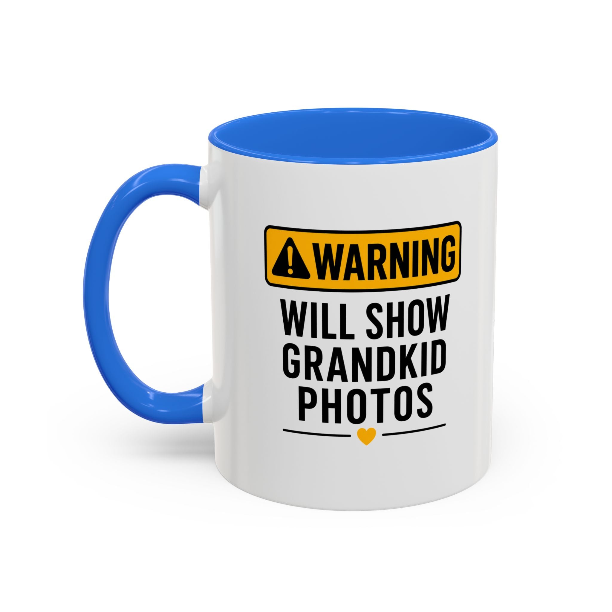 Warning Will Show Grandkid Photos Mug — Funny Grandma/Grandpa Coffee Cup (11oz, 15oz)