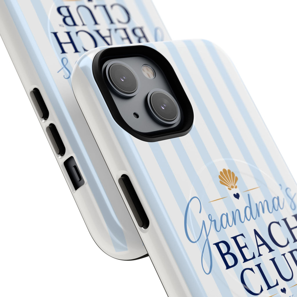 Grandma's Beach Club Tough Magnetic Phone Case — Coastal Striped Protective Cover