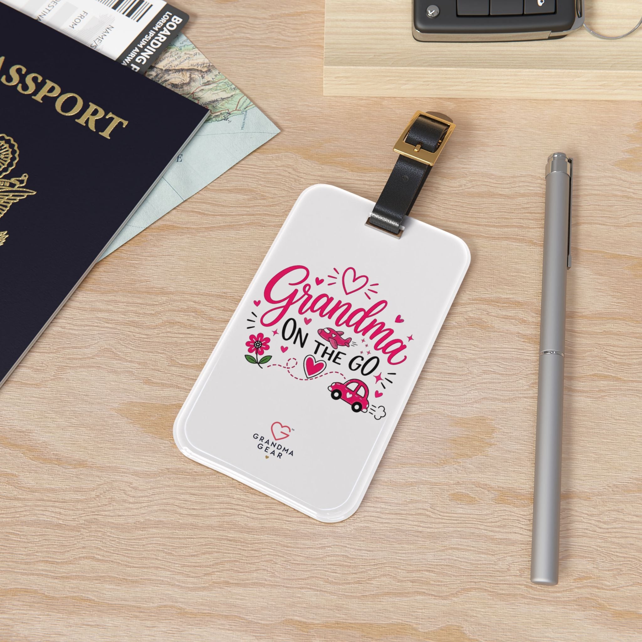 Grandma on the Go Luggage Tag | Pink Floral Car Design