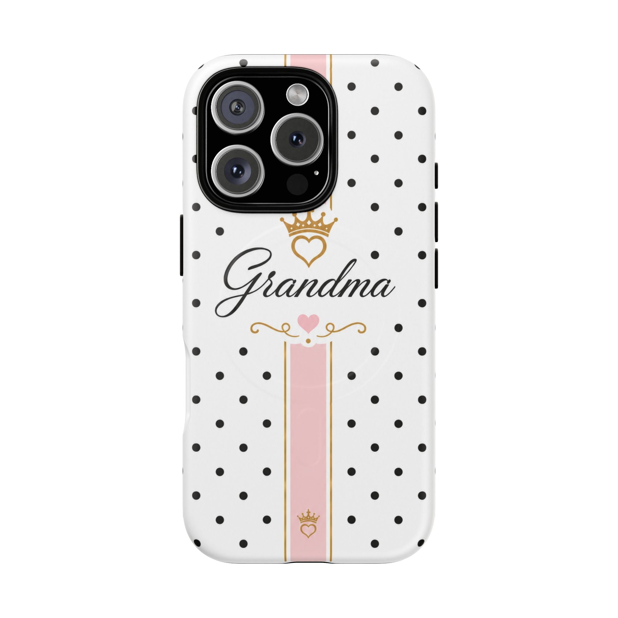 Grandma Polka Dot Tough Magnetic Phone Case — Pink Crown Floral Accent