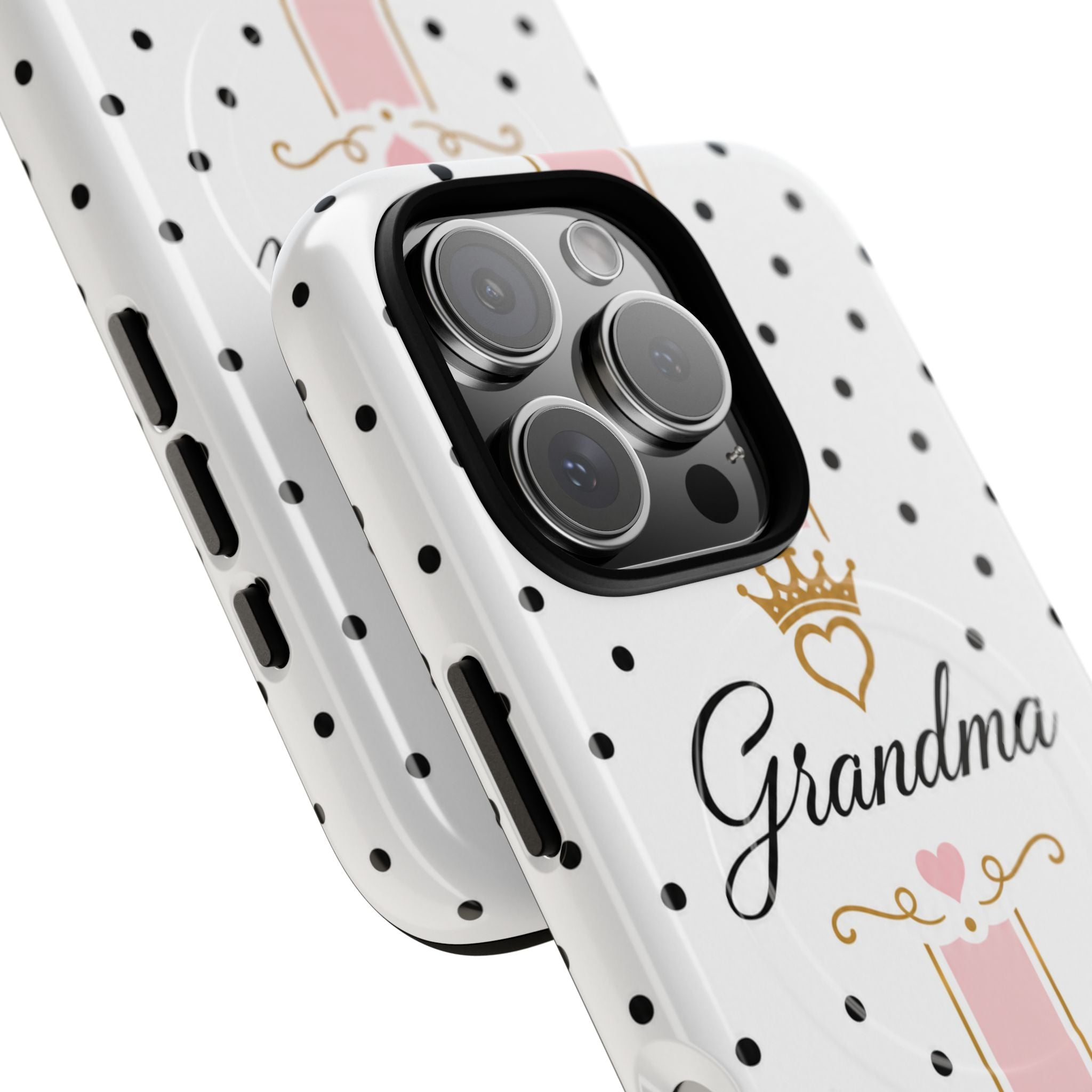 Grandma Polka Dot Tough Magnetic Phone Case — Pink Crown Floral Accent