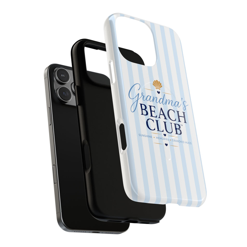 Grandma's Beach Club Tough Magnetic Phone Case — Coastal Striped Protective Cover