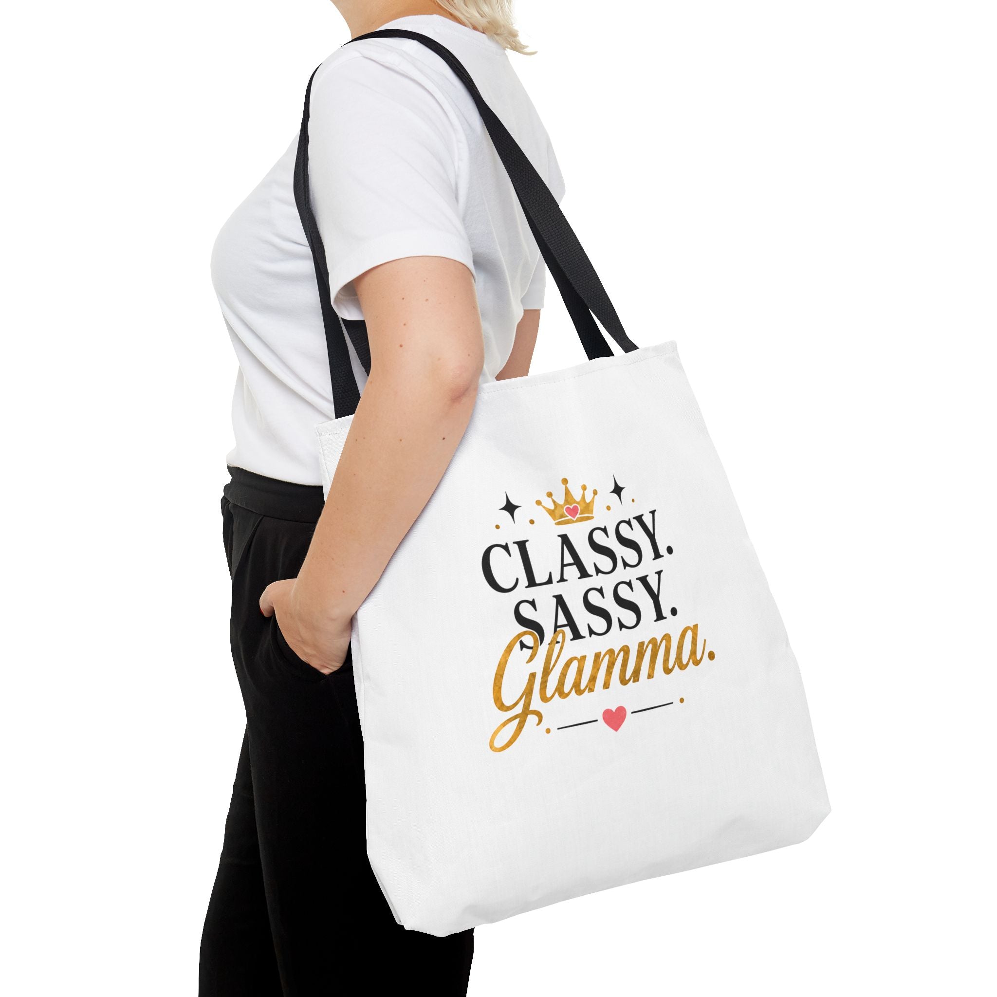 Classy Sassy Glamma Tote Bag – Funny Grandma Gift with Crown Graphic