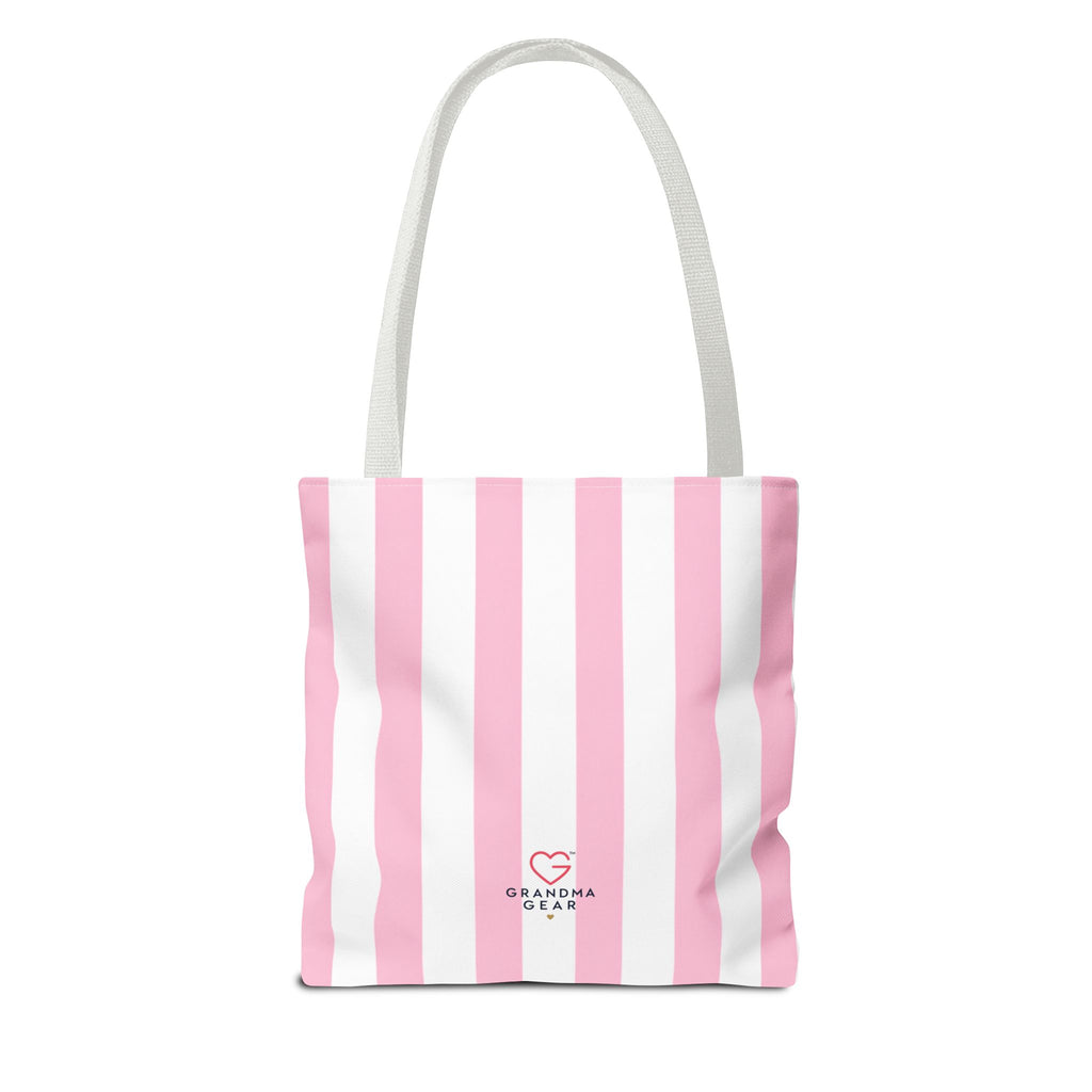 Grandma Crown Tote Bag — Pink Striped "Grandma" Gift Tote