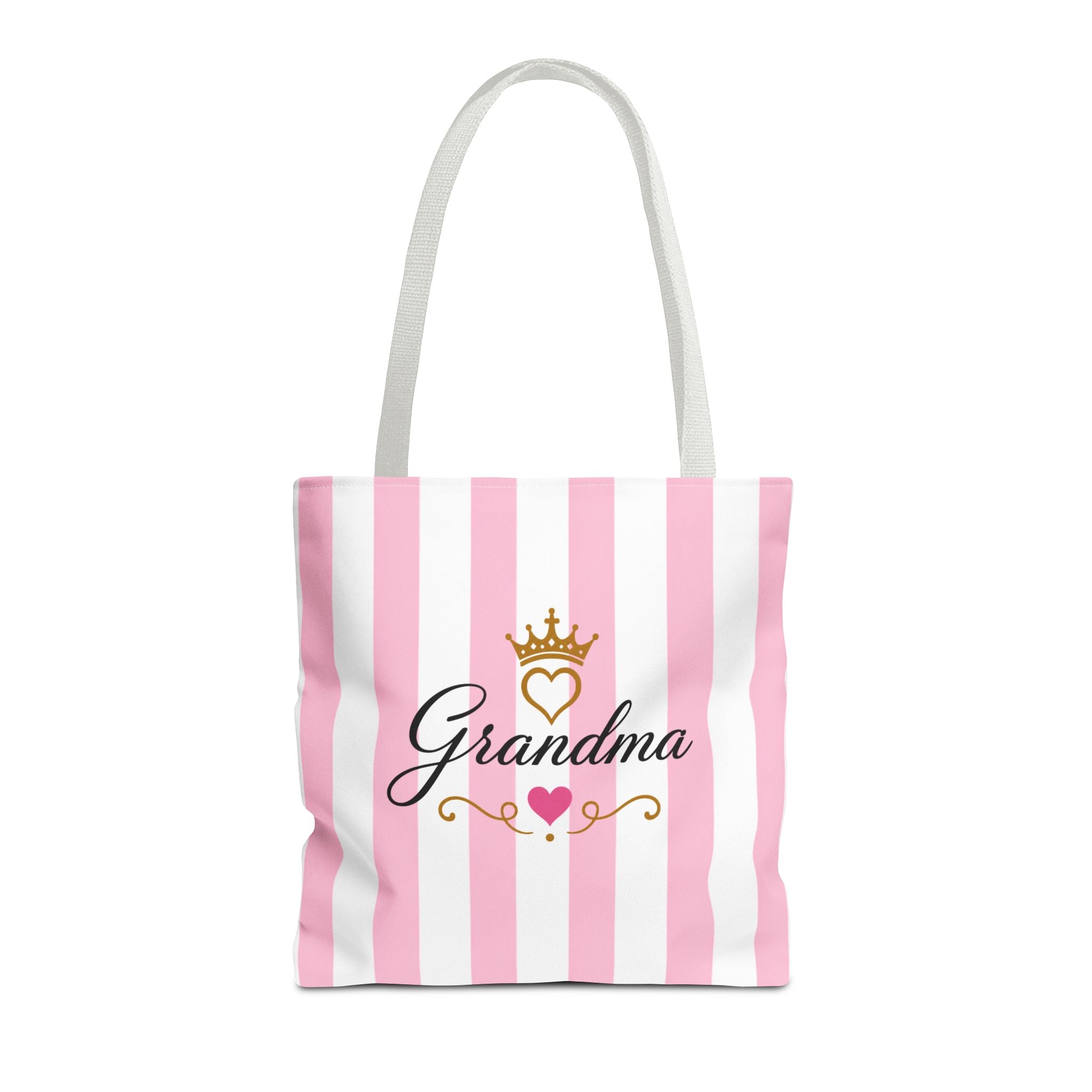 Grandma Crown Tote Bag — Pink Striped "Grandma" Gift Tote