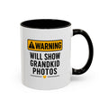 Warning Will Show Grandkid Photos Mug — Funny Grandma/Grandpa Coffee Cup (11oz, 15oz)