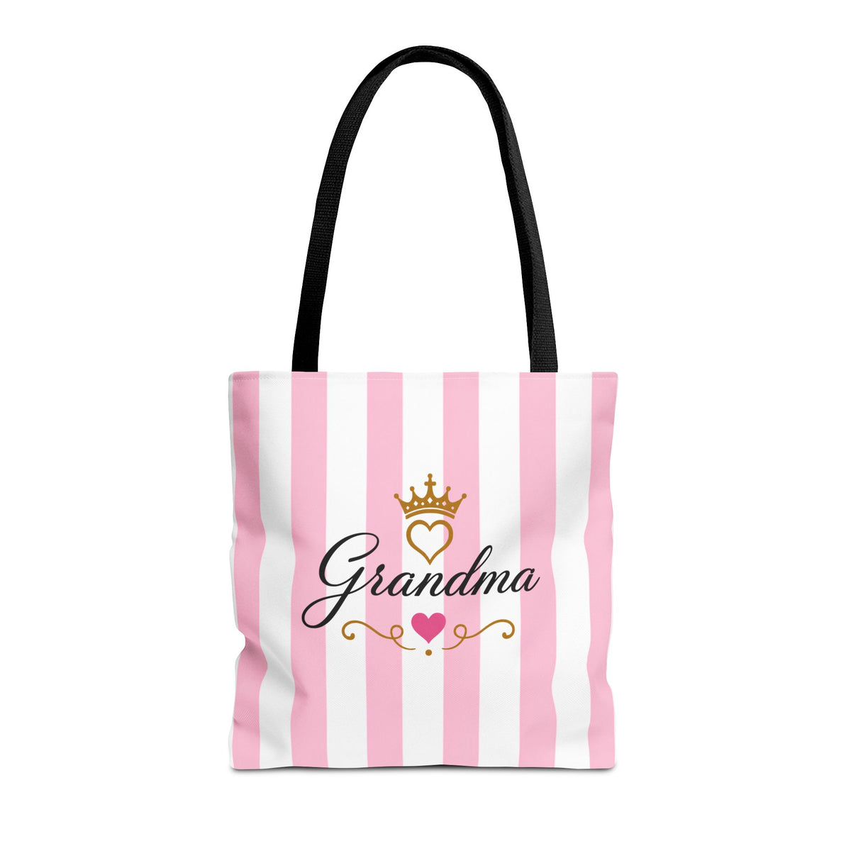 Grandma Crown Tote Bag — Pink Striped "Grandma" Gift Tote
