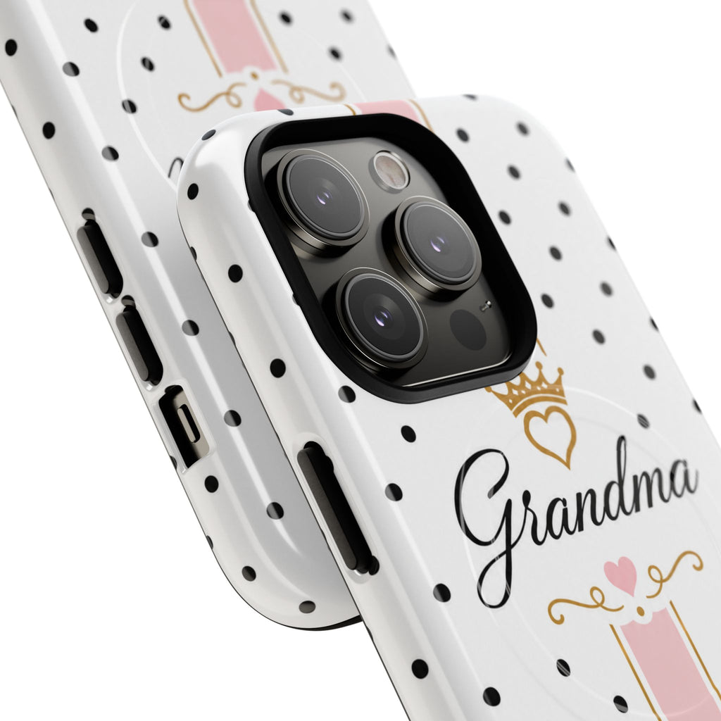 Grandma Polka Dot Tough Magnetic Phone Case — Pink Crown Floral Accent