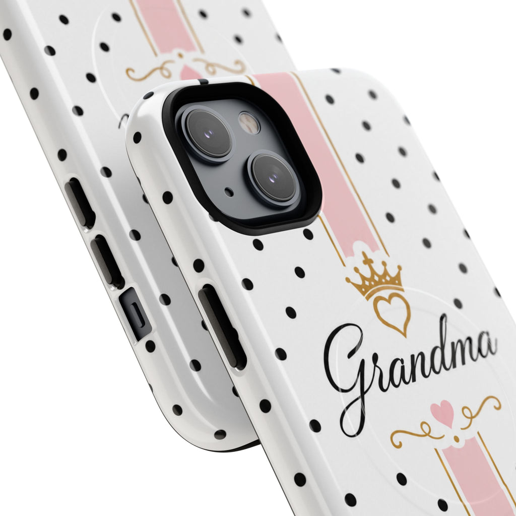 Grandma Polka Dot Tough Magnetic Phone Case — Pink Crown Floral Accent