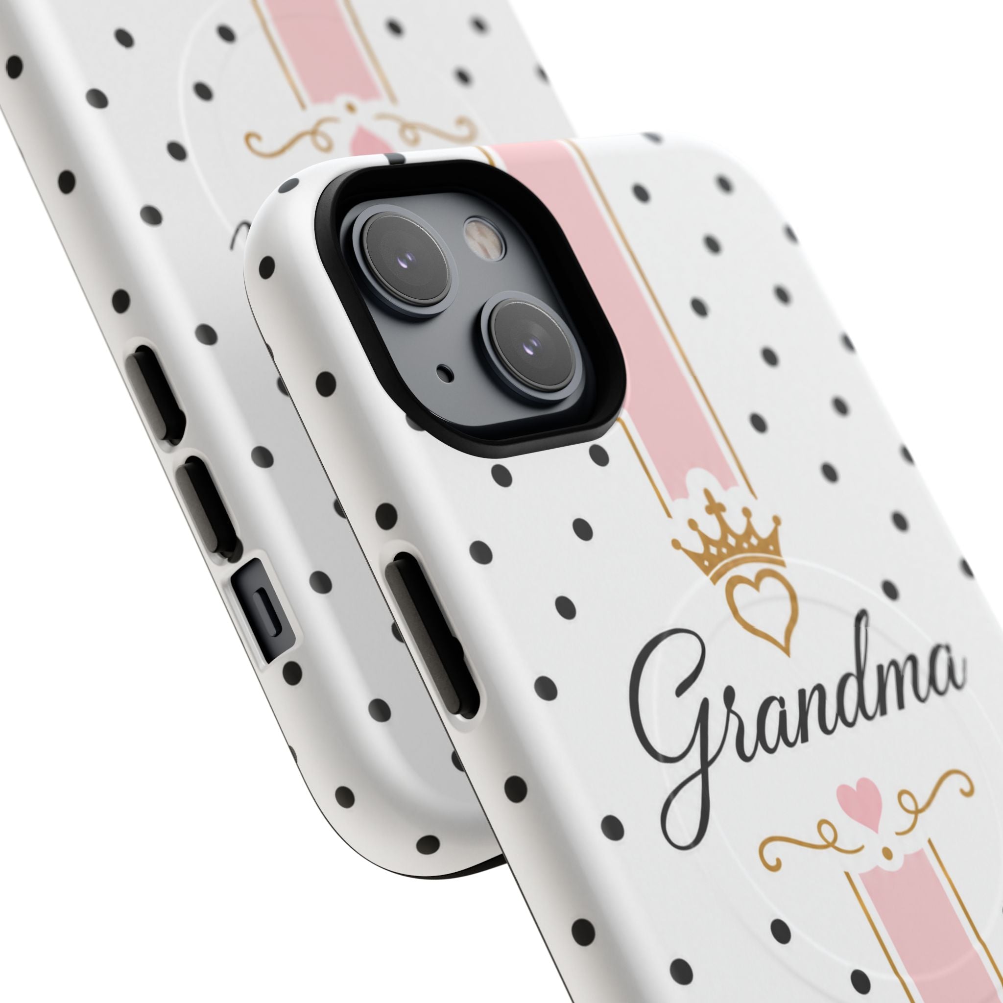 Grandma Polka Dot Tough Magnetic Phone Case — Pink Crown Floral Accent