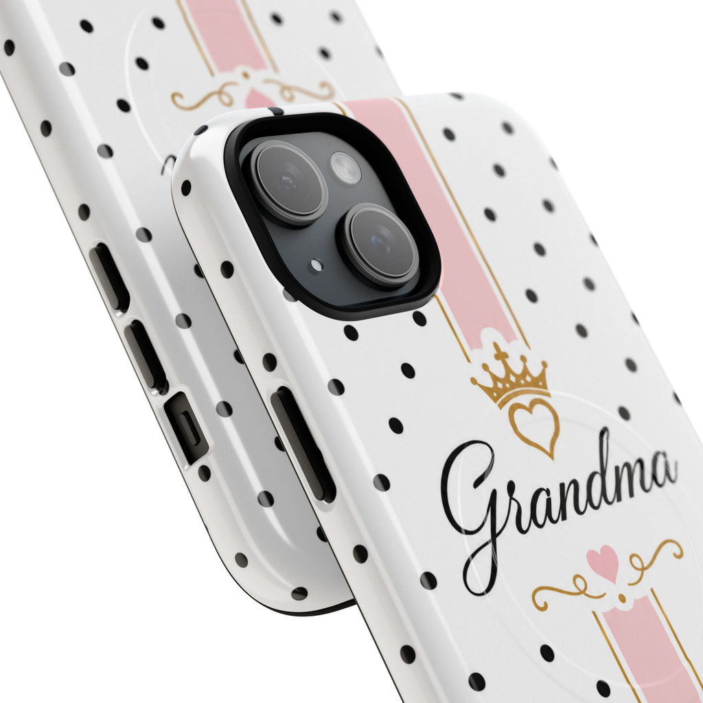 Grandma Polka Dot Tough Magnetic Phone Case — Pink Crown Floral Accent