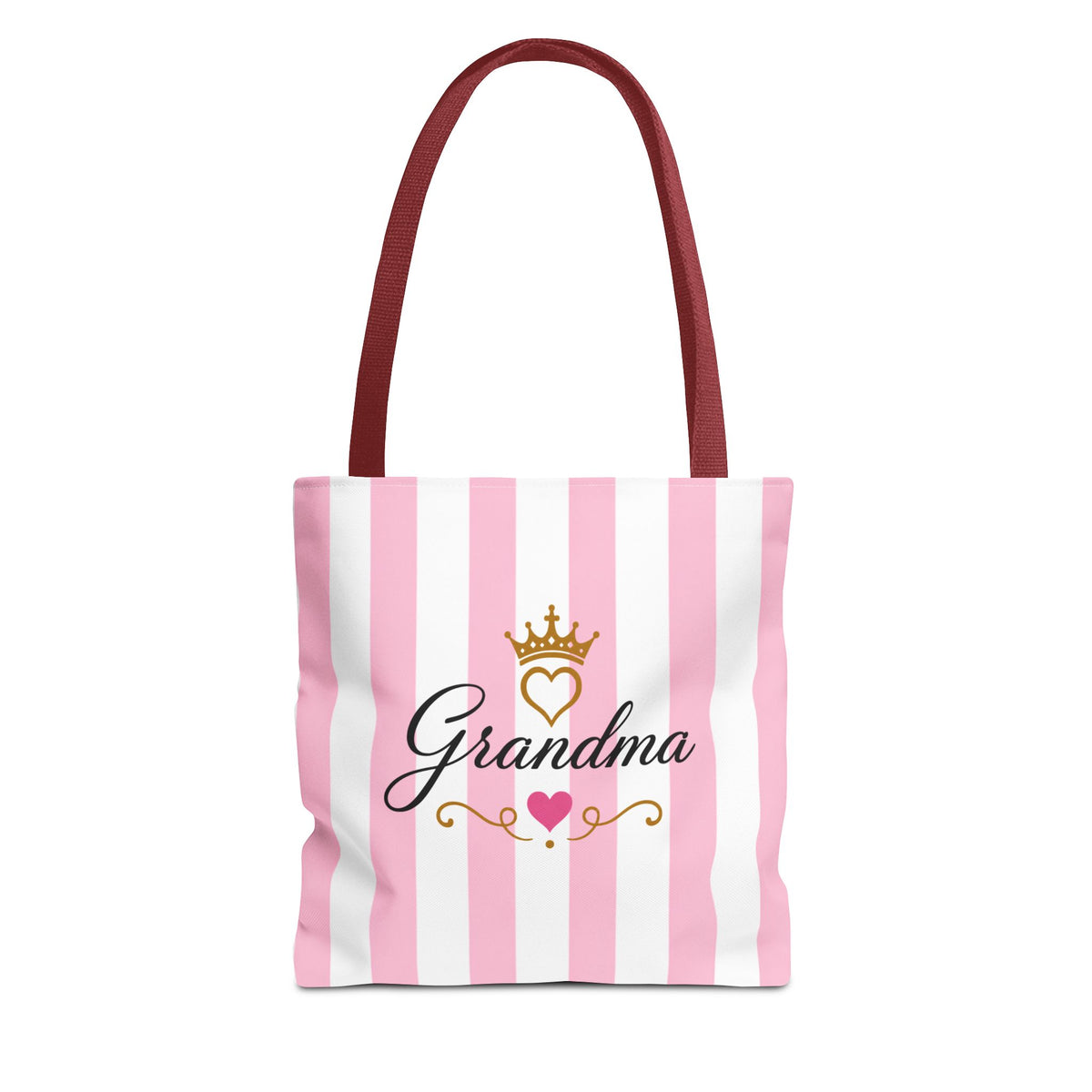 Grandma Crown Tote Bag — Pink Striped "Grandma" Gift Tote