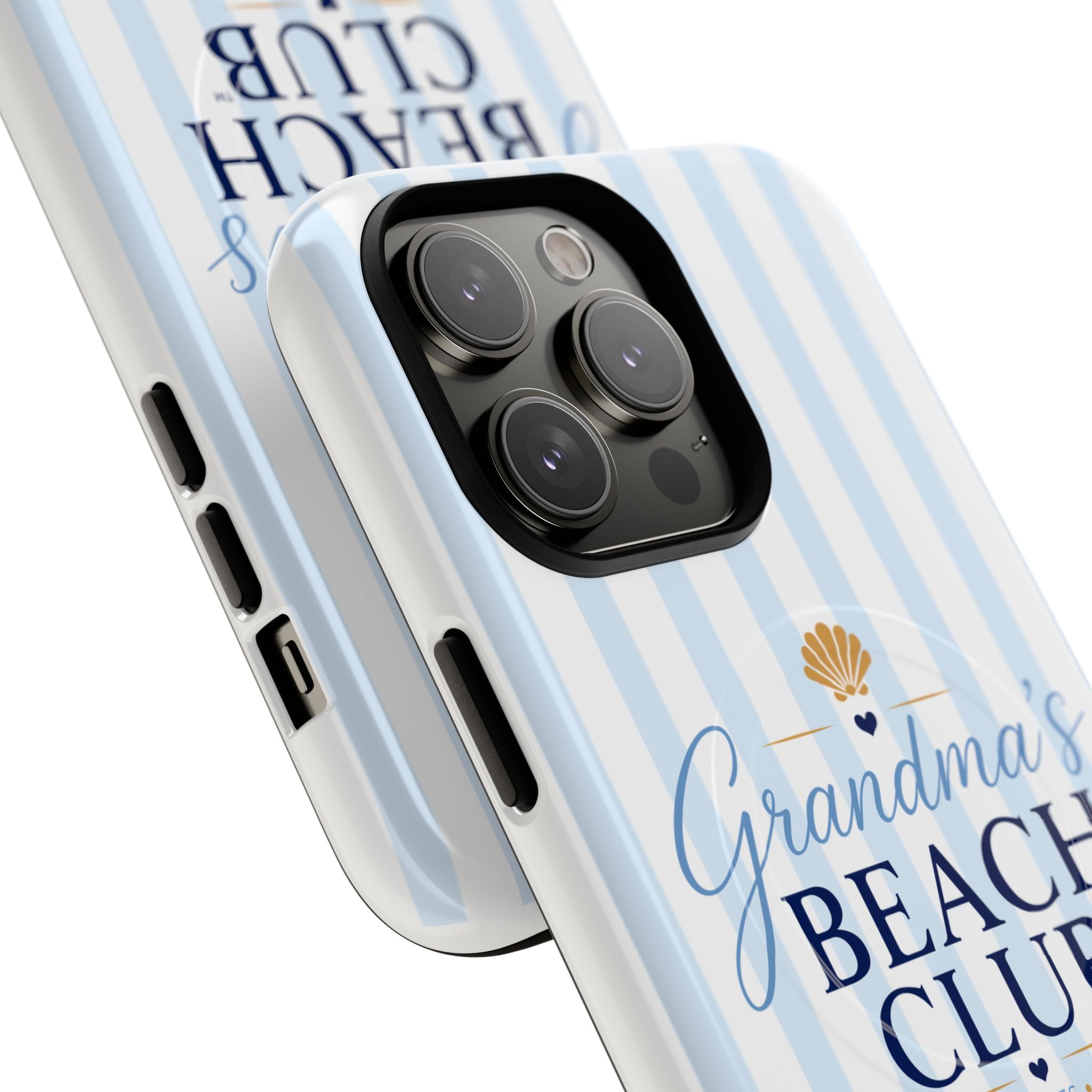 Grandma's Beach Club Tough Magnetic Phone Case — Coastal Striped Protective Cover