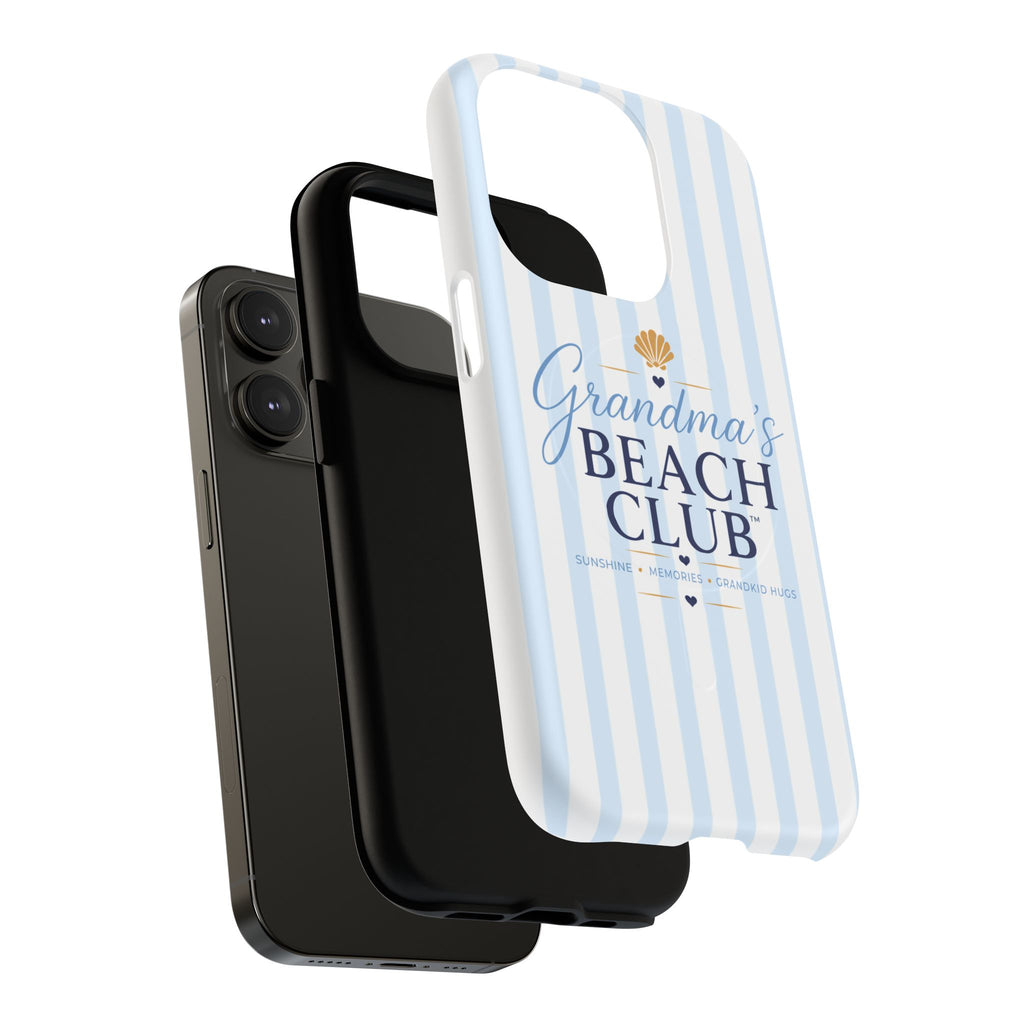 Grandma's Beach Club Tough Magnetic Phone Case — Coastal Striped Protective Cover