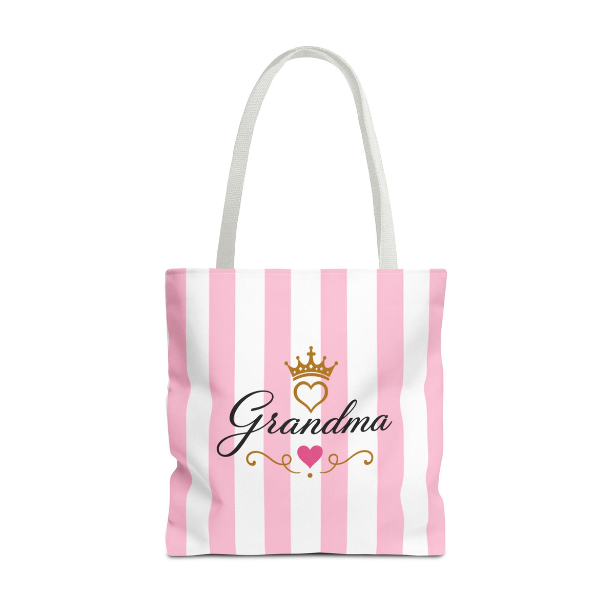 Grandma Crown Tote Bag — Pink Striped "Grandma" Gift Tote