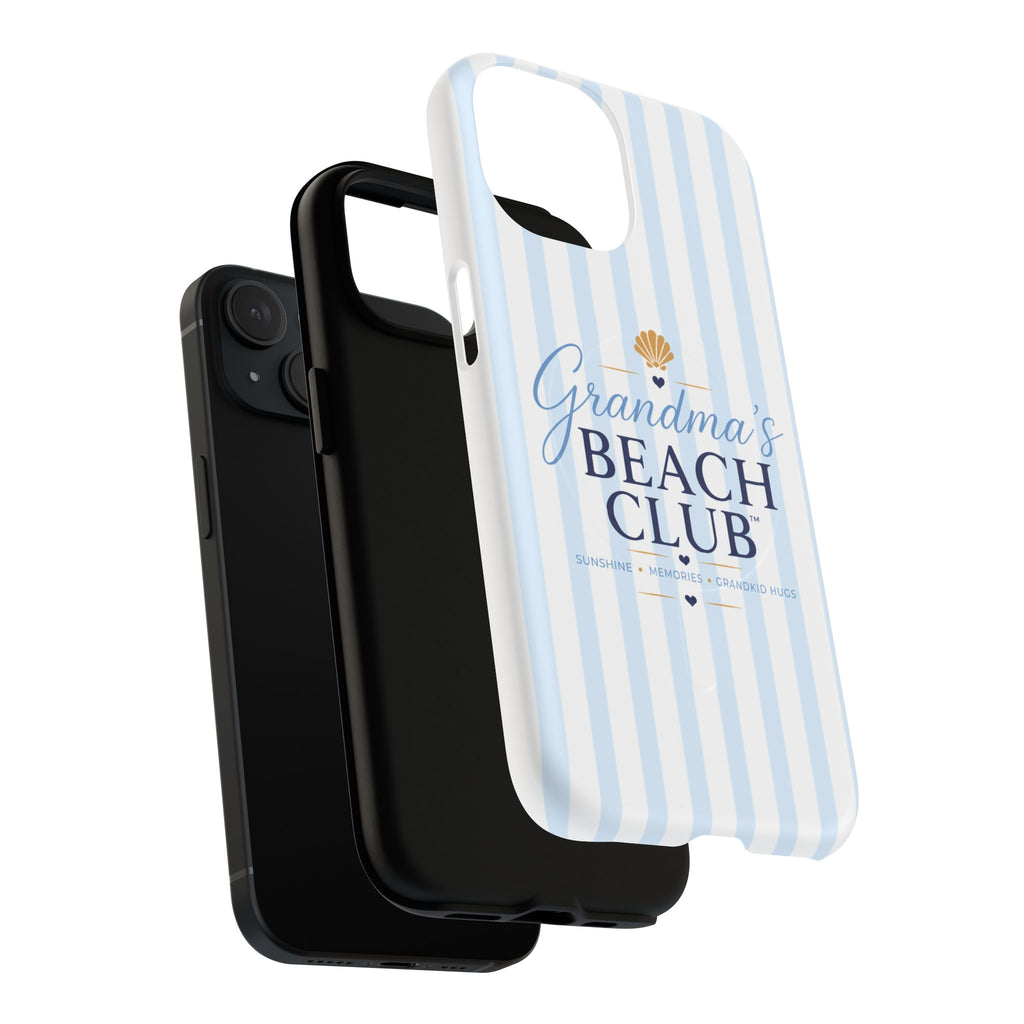 Grandma's Beach Club Tough Magnetic Phone Case — Coastal Striped Protective Cover