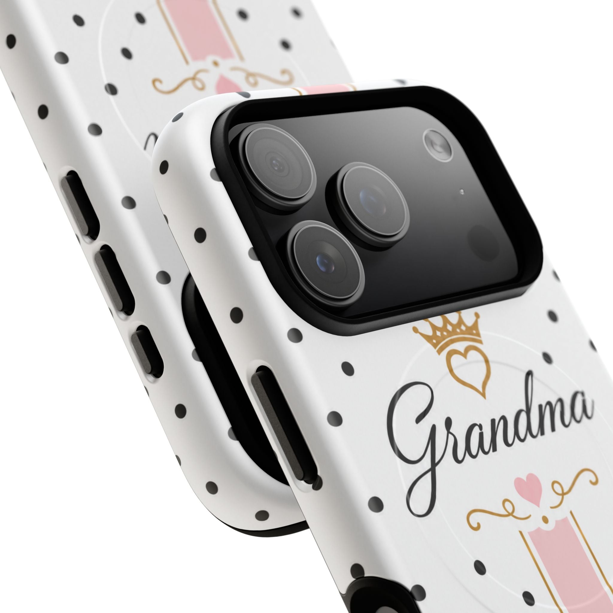 Grandma Polka Dot Tough Magnetic Phone Case — Pink Crown Floral Accent