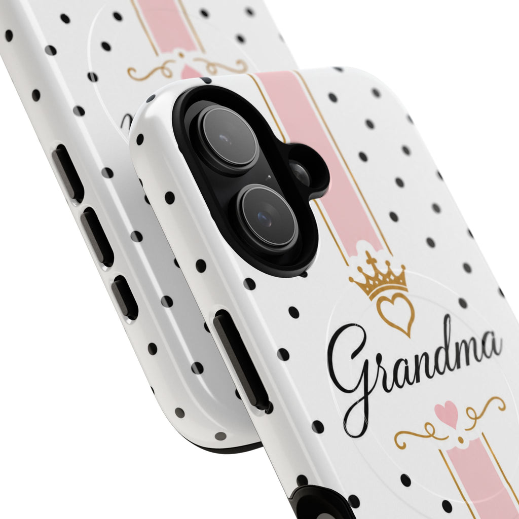 Grandma Polka Dot Tough Magnetic Phone Case — Pink Crown Floral Accent