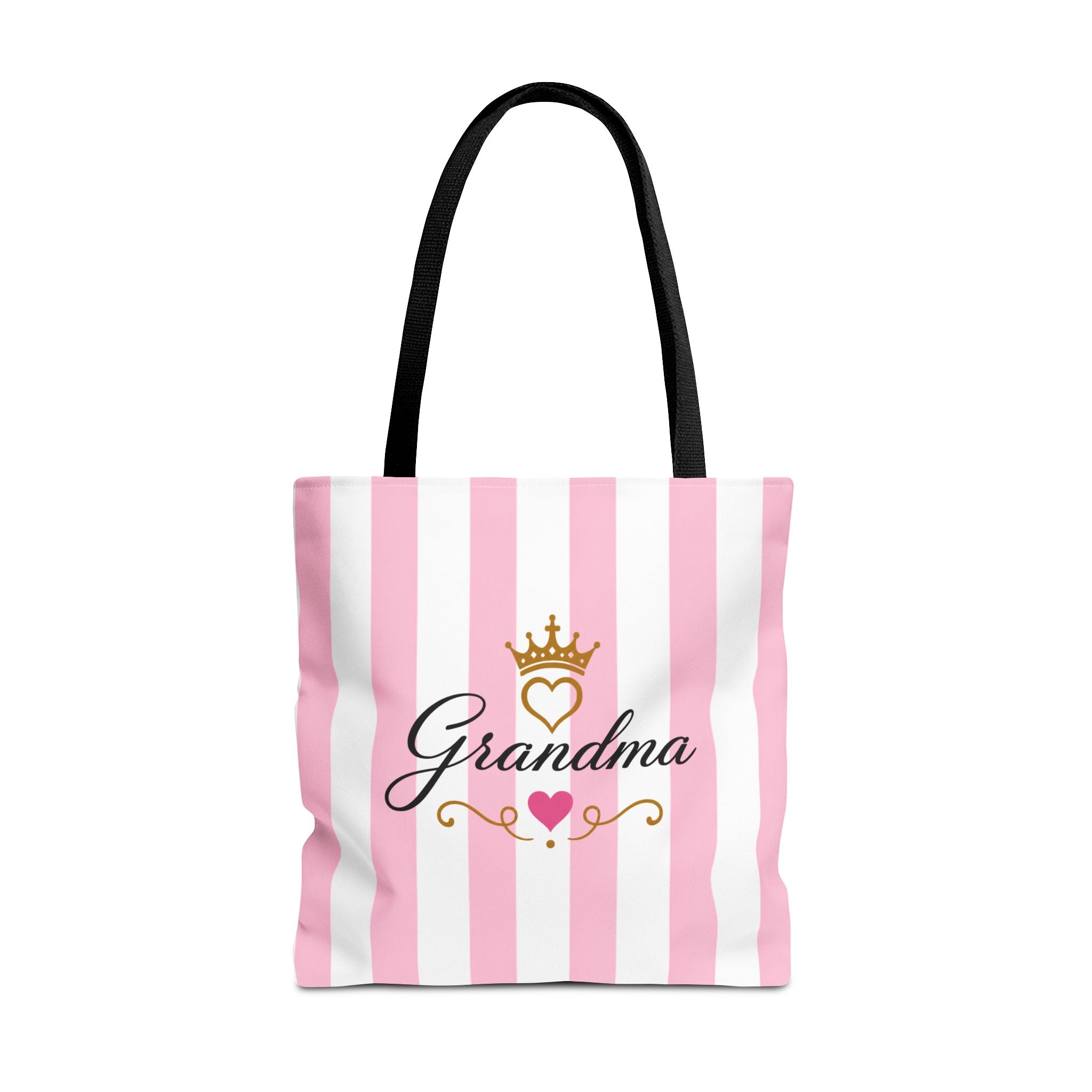 Grandma Crown Tote Bag — Pink Striped "Grandma" Gift Tote