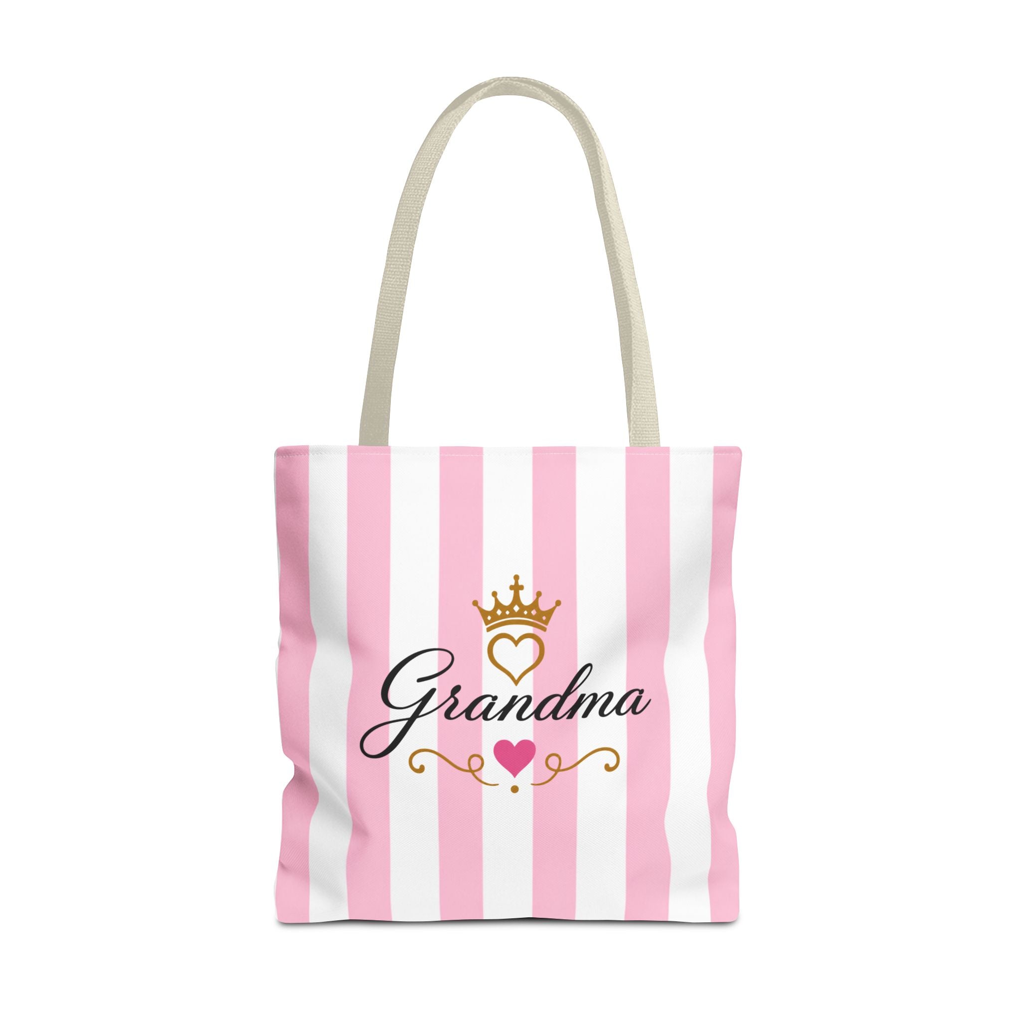 Grandma Crown Tote Bag — Pink Striped "Grandma" Gift Tote
