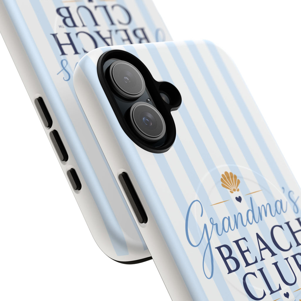 Grandma's Beach Club Tough Magnetic Phone Case — Coastal Striped Protective Cover