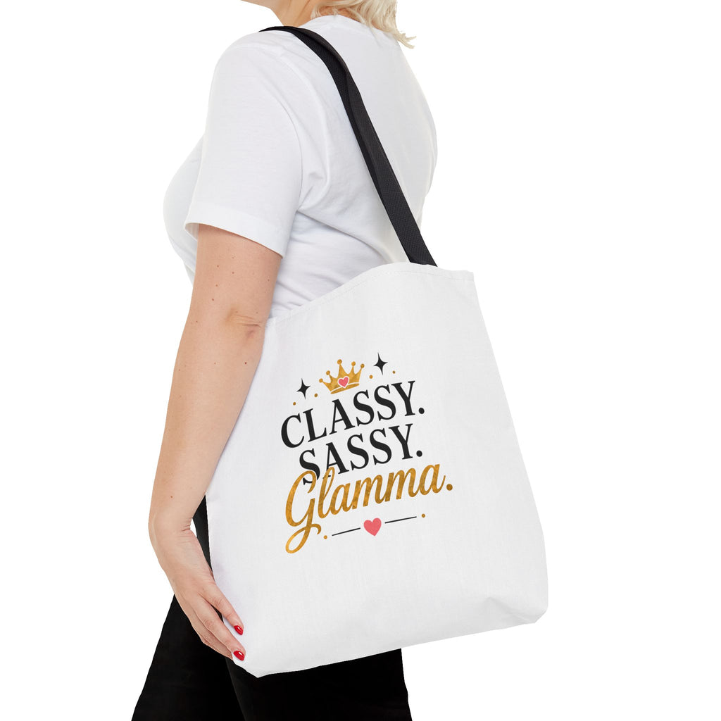 Classy Sassy Glamma Tote Bag – Funny Grandma Gift with Crown Graphic