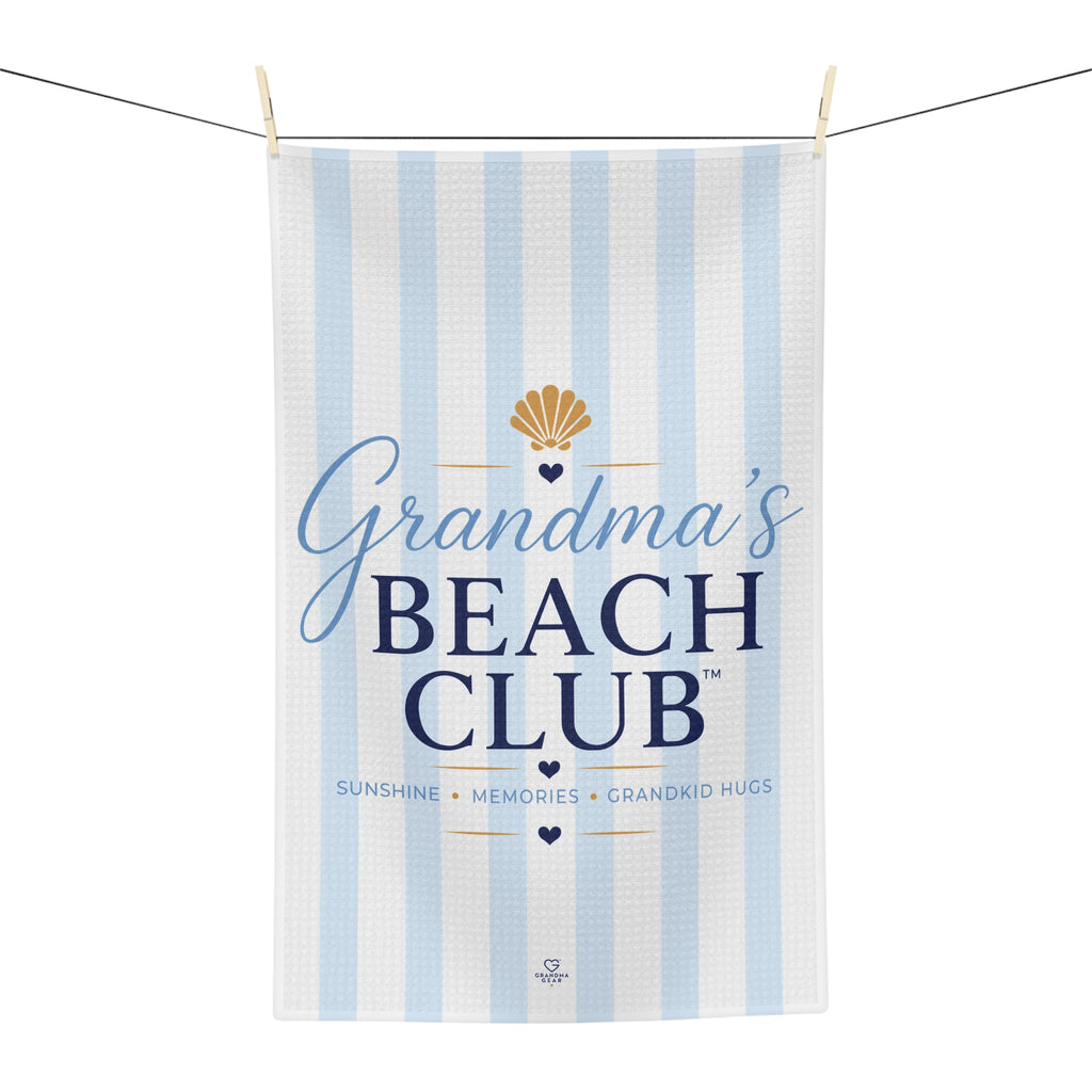 Grandma's Beach Club Microfiber Tea Towel | Coastal Shell, Blue Stripe