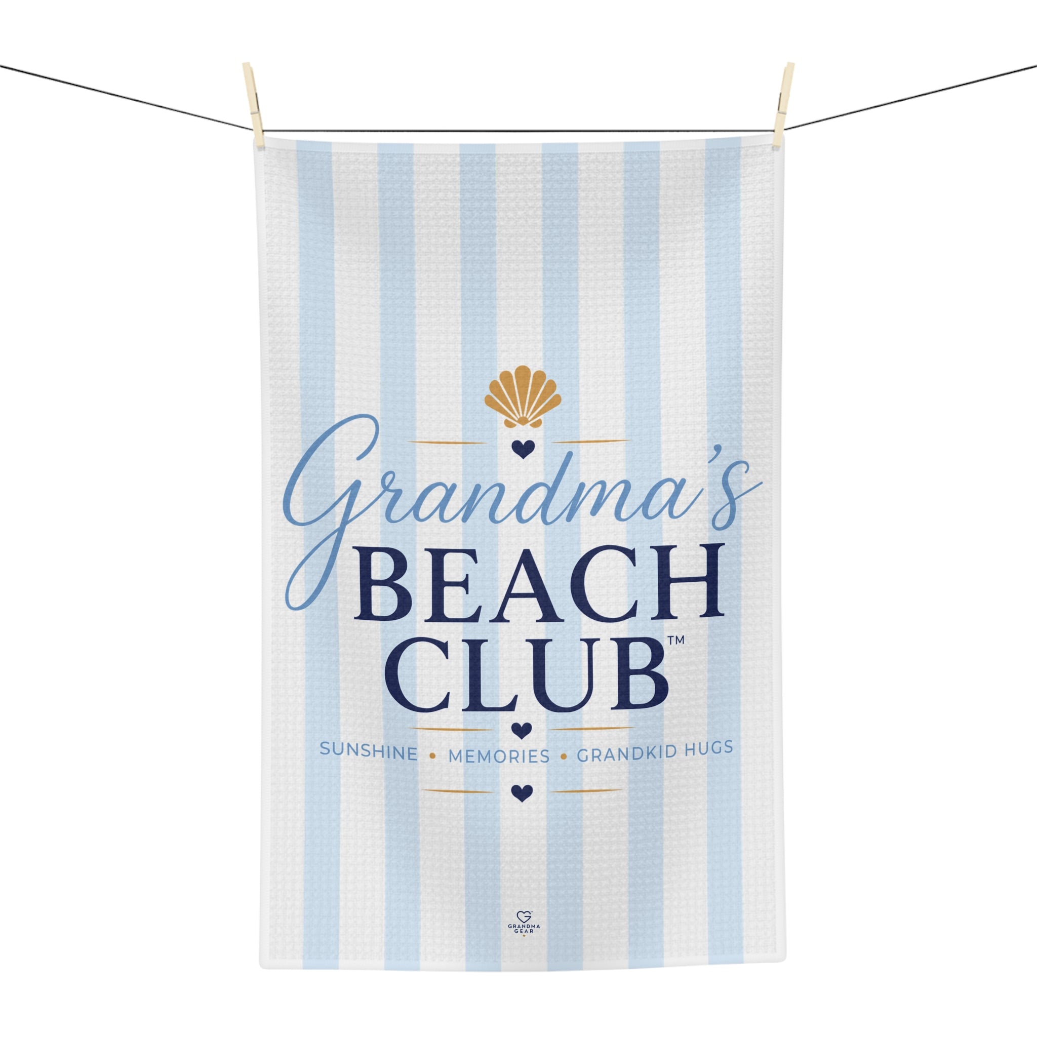 Grandma's Beach Club Microfiber Tea Towel | Coastal Shell, Blue Stripe