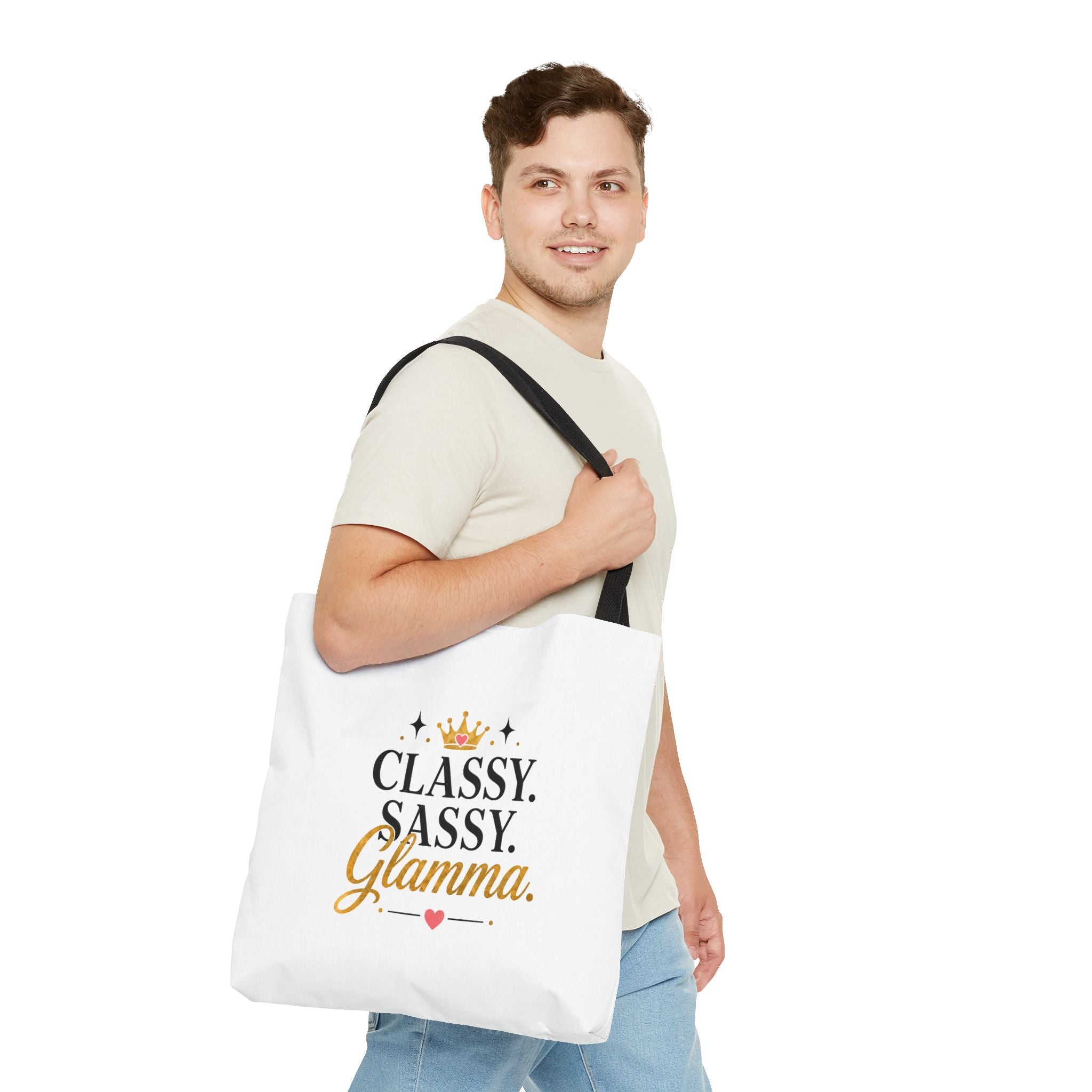 Classy Sassy Glamma Tote Bag – Funny Grandma Gift with Crown Graphic