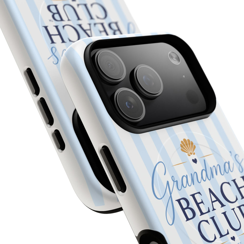 Grandma's Beach Club Tough Magnetic Phone Case — Coastal Striped Protective Cover